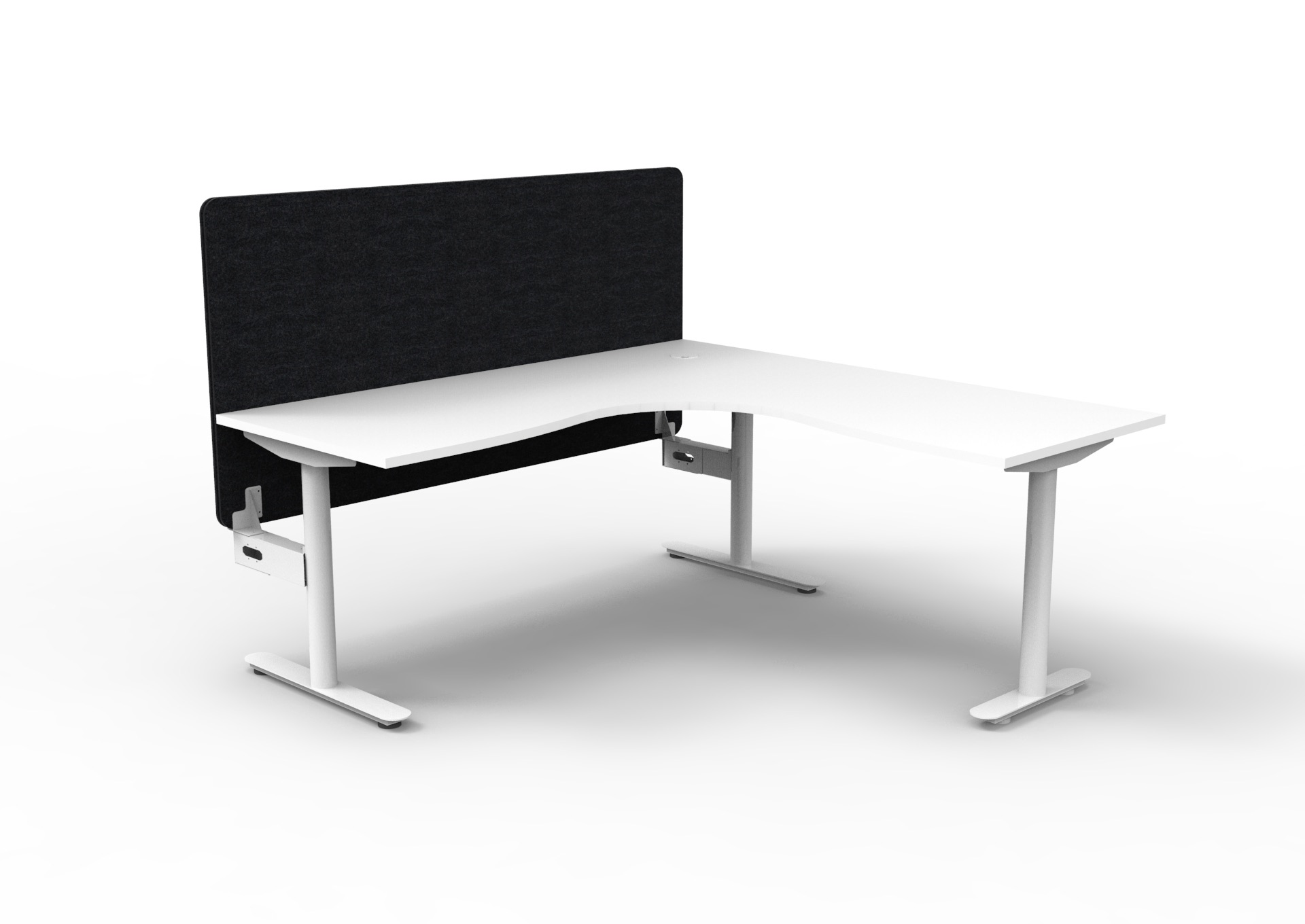 Rapidline Halo Static Corner Workstation – 1500mm x 1500mm, Natural White Top, White Satin Frame, Black PET Screen