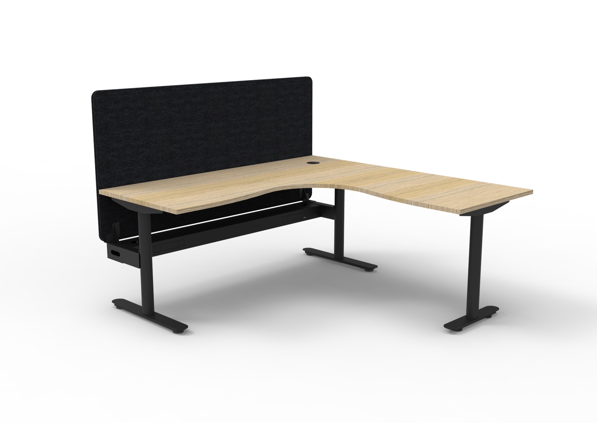 Rapidline Halo Static Corner Workstation – 1800×1500mm, Natural Oak Top, Black Satin Frame, Black Screen