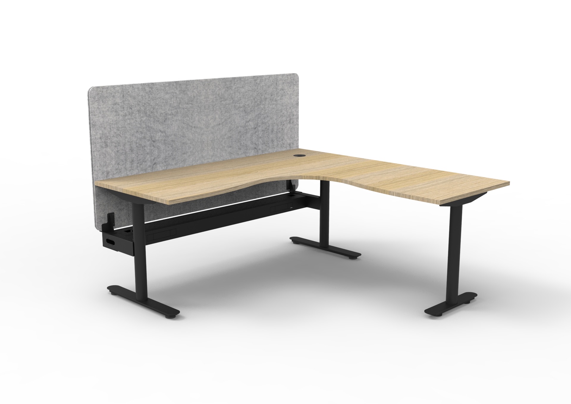 Rapidline Halo Static Corner Workstation – 1800×1500mm, Natural Oak Top, Black Satin Frame, Marble Grey Screen