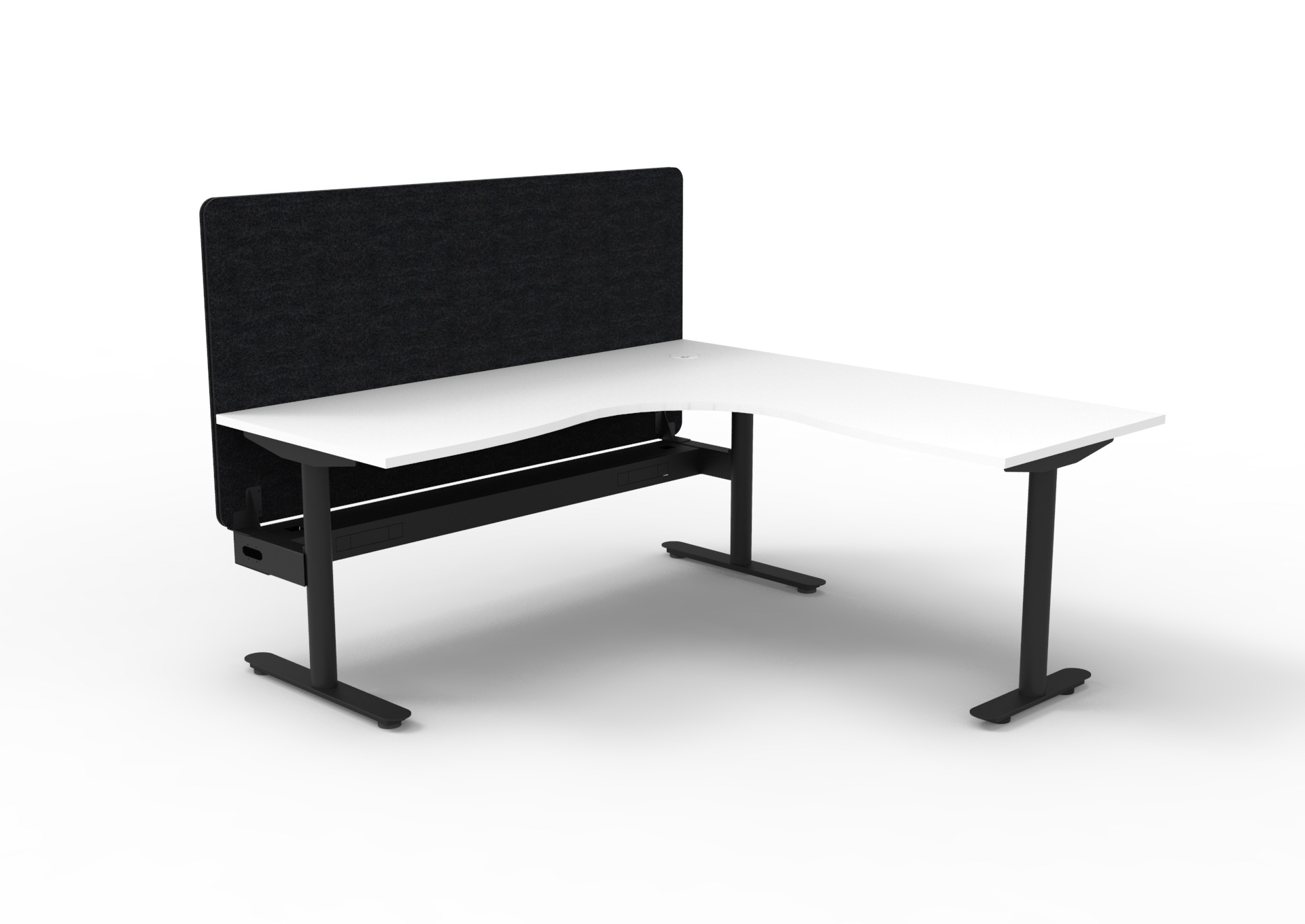 Rapidline Halo Static Corner Workstation – 1500 × 1500 × 750 mm | Natural White Top, Black Satin Frame, Black PET Screen