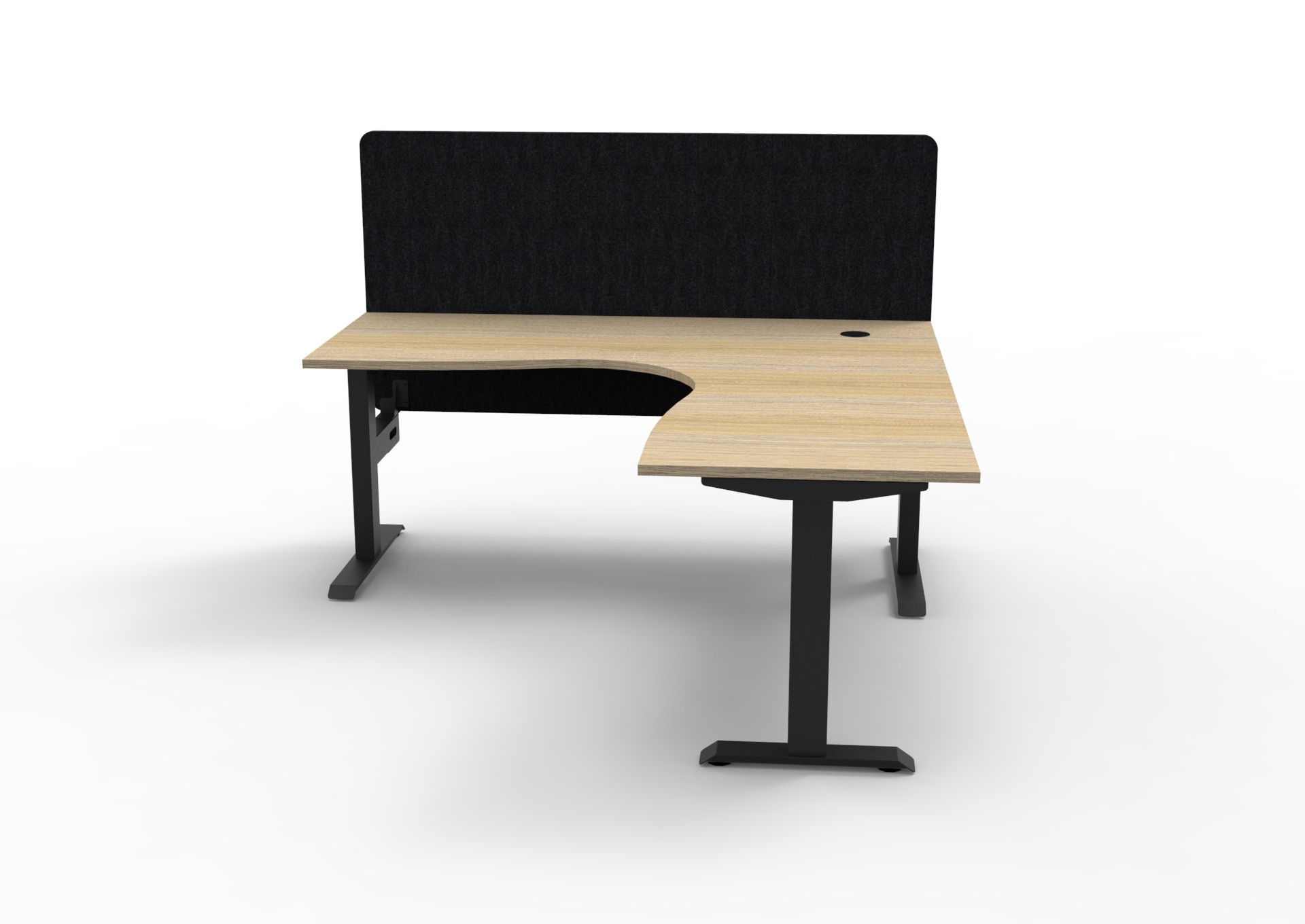 Rapidline Boost Static Corner Desk – Natural Oak Top, Black Satin Frame, 27mm Black Eco Panel Screen & Cable Tray (1800×1800×750mm)