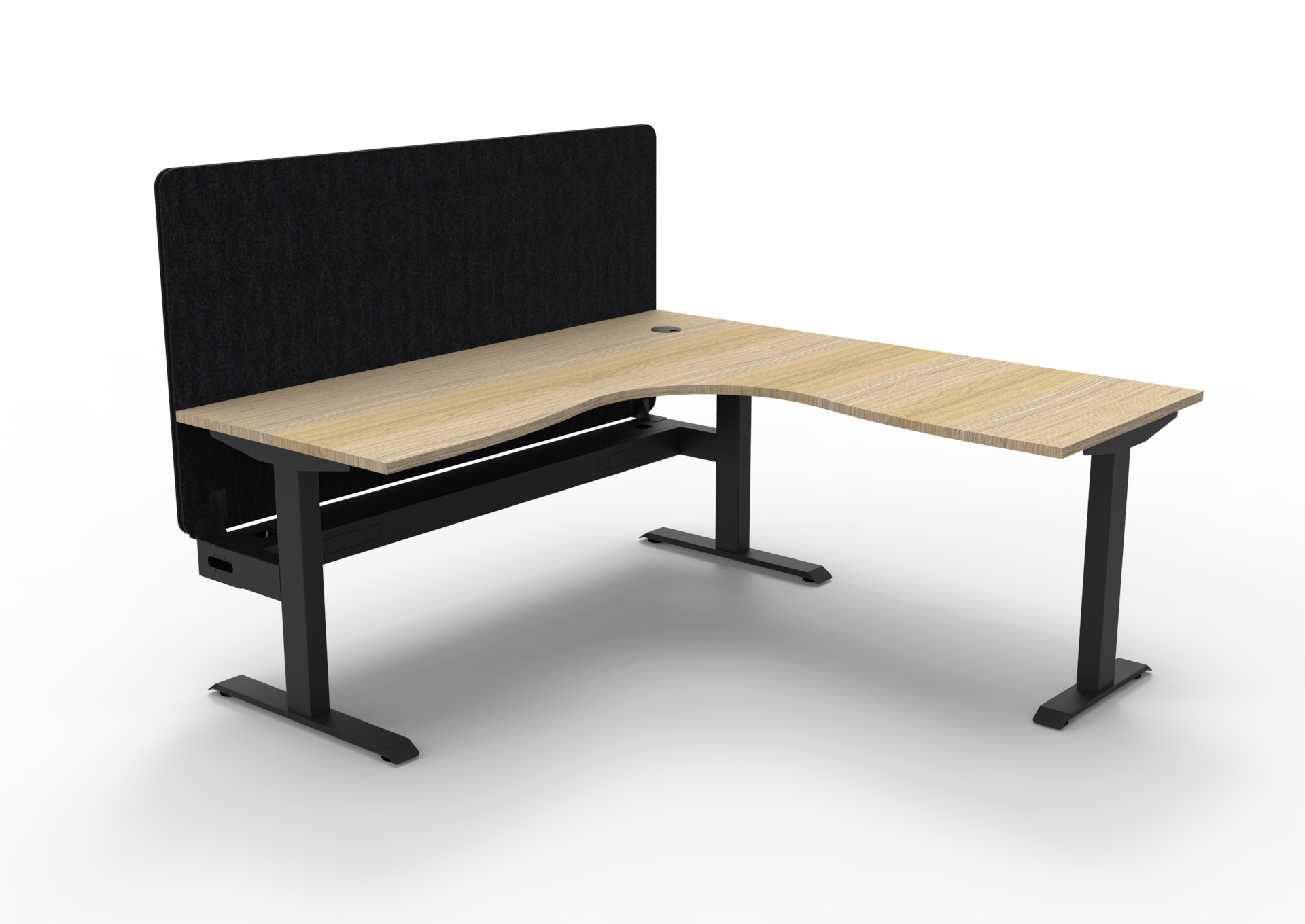 Rapidline Boost Static Corner Workstation – Natural Oak Top, Black Satin Frame, Black Eco Panel Screen