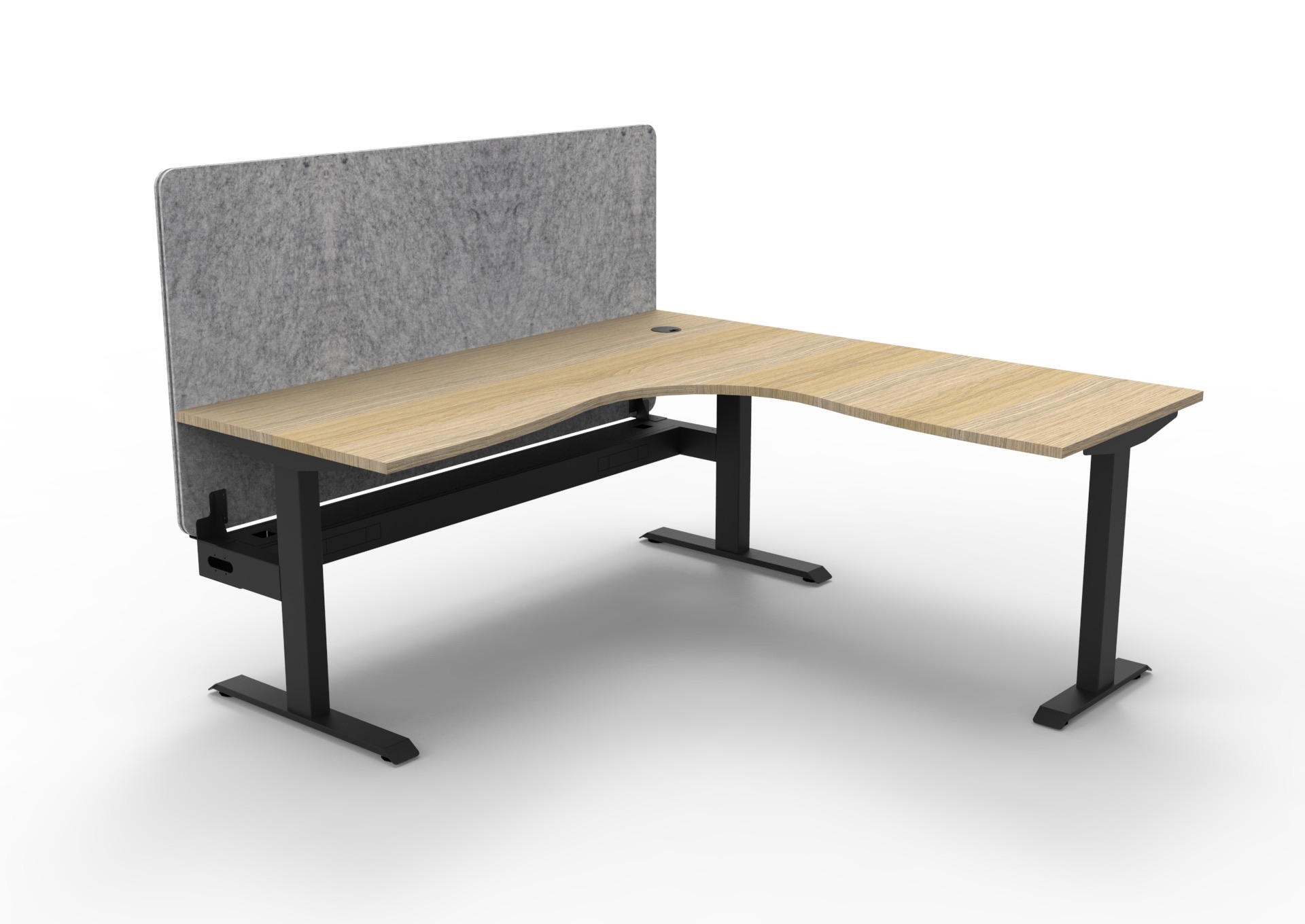 Rapidline Boost Static Corner Workstation – Natural Oak Top, Black Satin Frame, Marble Grey Eco Panel Screen