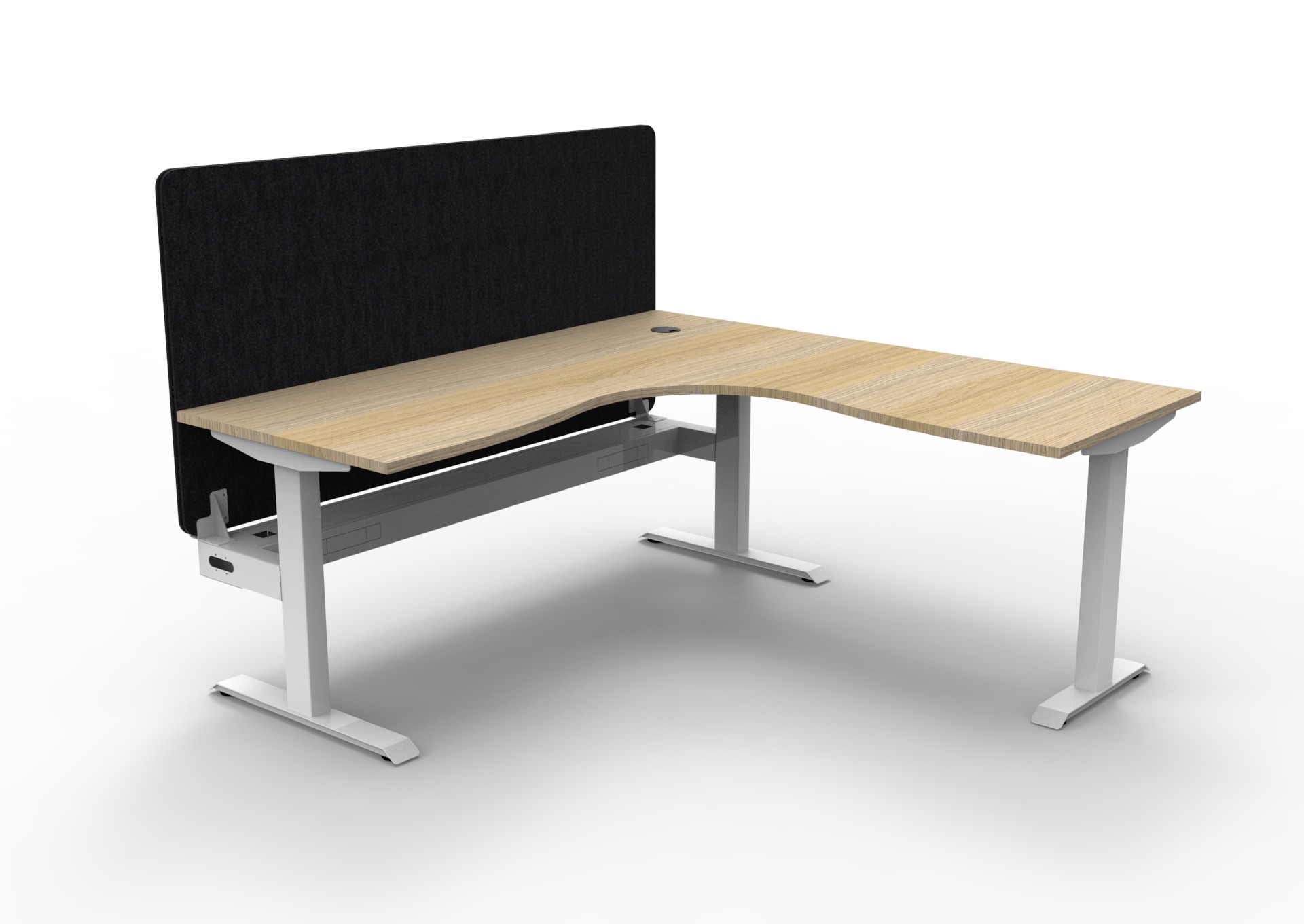 Rapidline Boost Static Corner Workstation – Natural Oak Top, White Satin Frame, Black Eco Panel Screen