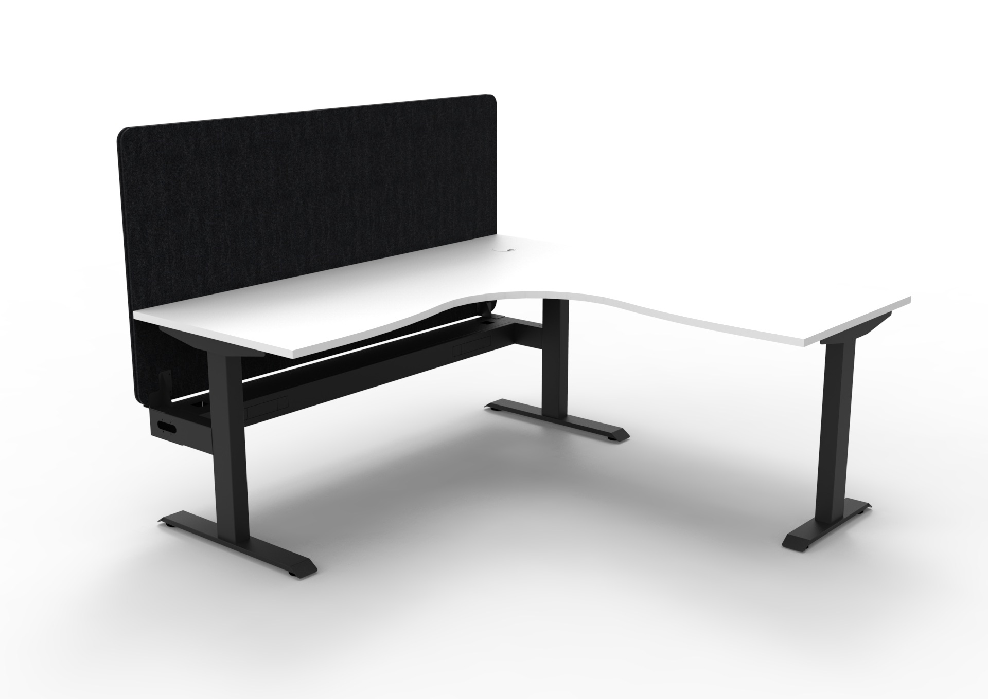 Rapidline Boost Static Corner Workstation – 1800×1500mm, White Top, Black Satin Frame, Black PET Screen