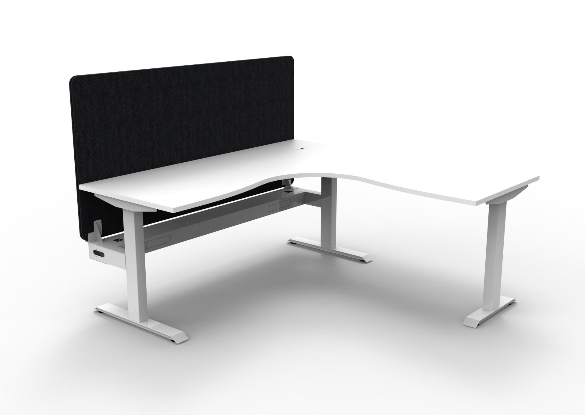 Rapidline Boost Static Corner Workstation – 1800×1500mm, White Top, White Satin Frame, Black PET Screen