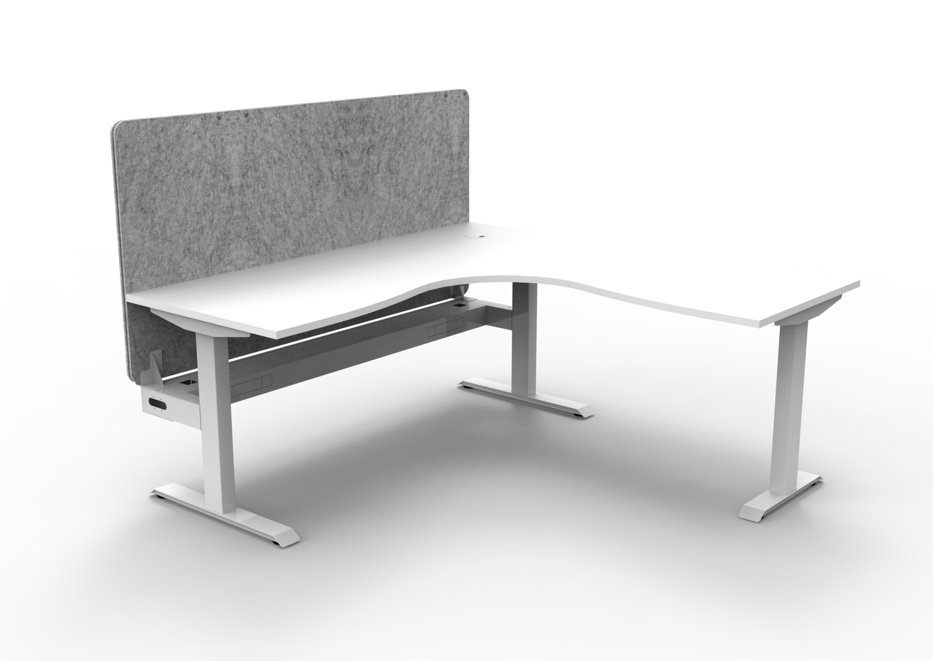 Rapidline Boost Static Corner Workstation – 1800×1500mm, White Top, White Satin Frame, Marble Grey PET Screen