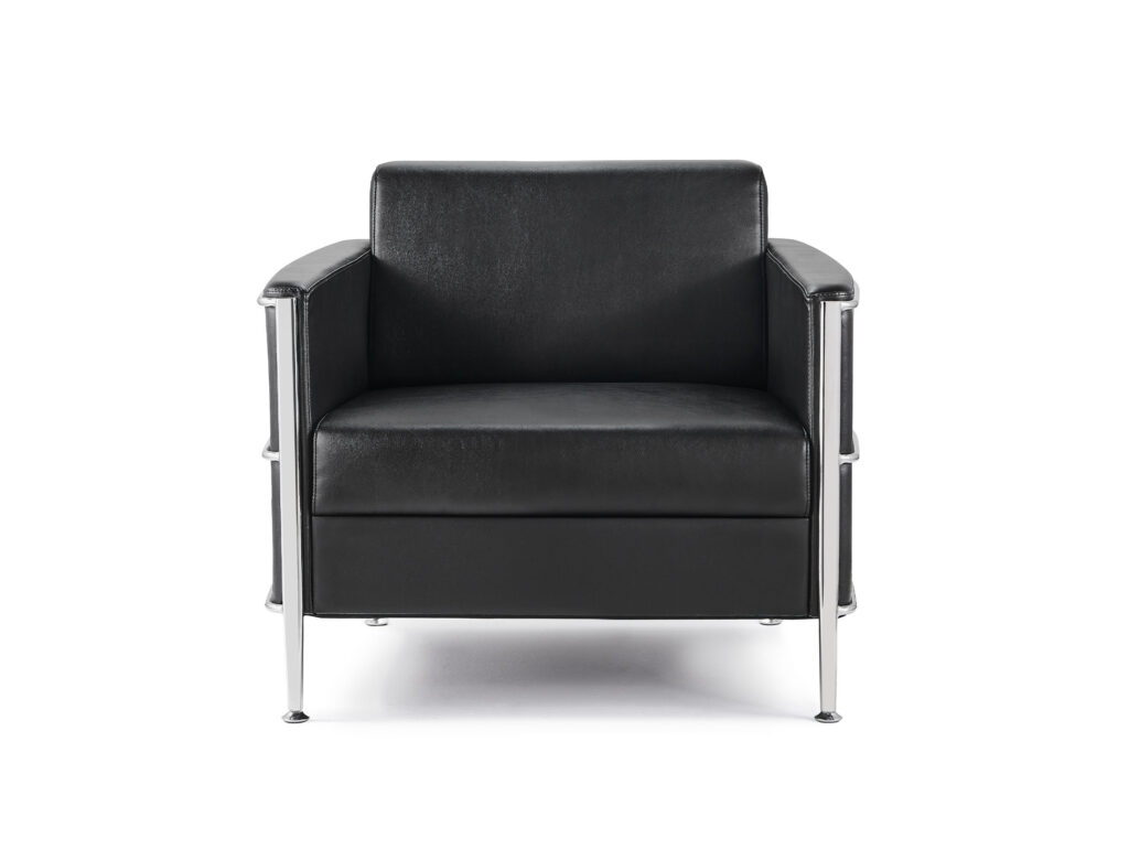 Rapidline Eclipse 1-Seater Reception Lounge Chair – Black PU Leather, Chrome Wrap Frame