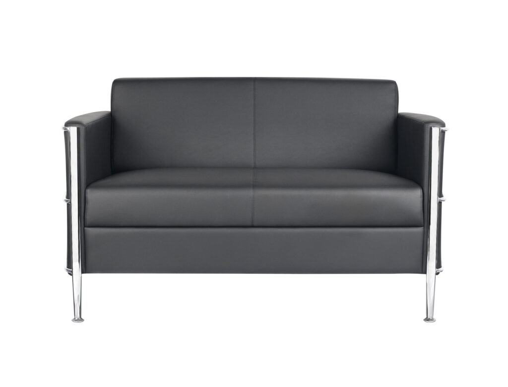 Rapidline Eclipse 2-Seater Reception Lounge – Black PU Leather, Chrome Wrap Frame
