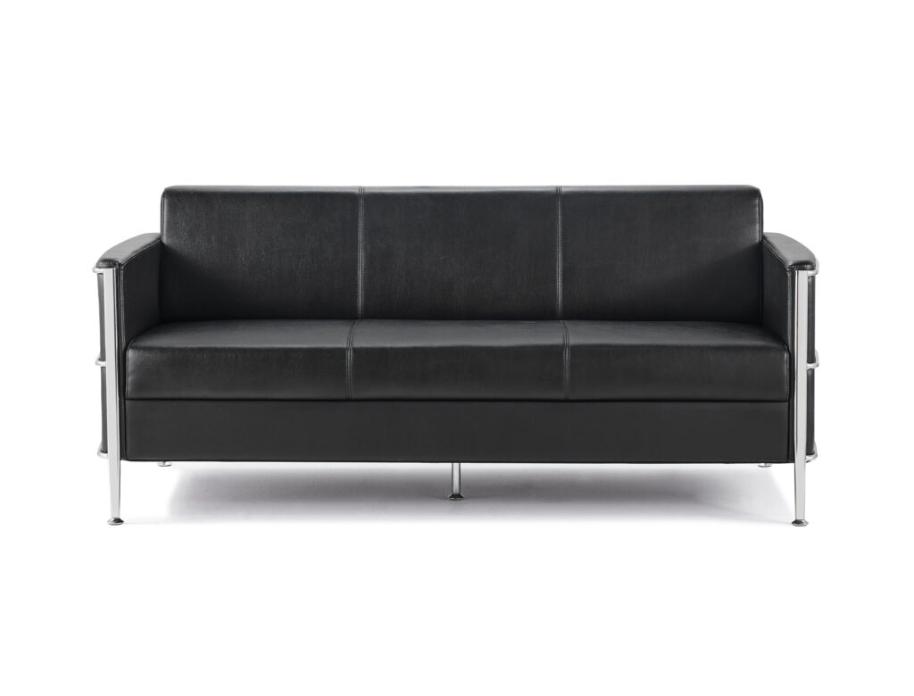 Rapidline Eclipse 3-Seater Reception Lounge – Black PU Leather, Chrome Wrap Frame