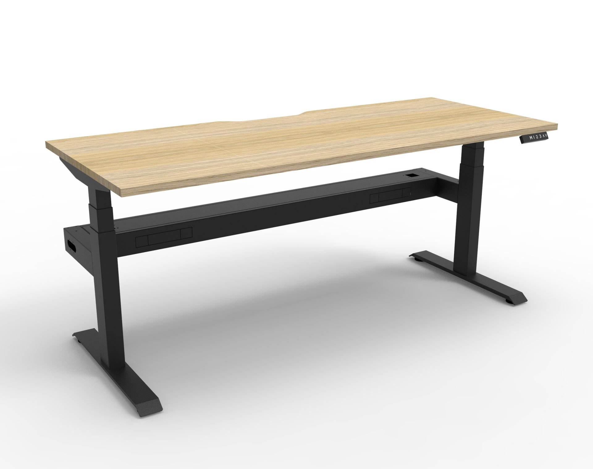 RAPIDLINE Boost+ Height Adjustable Workstation – 1200 x 750mm, Natural Oak Top, Black Satin Frame, Cable Tray