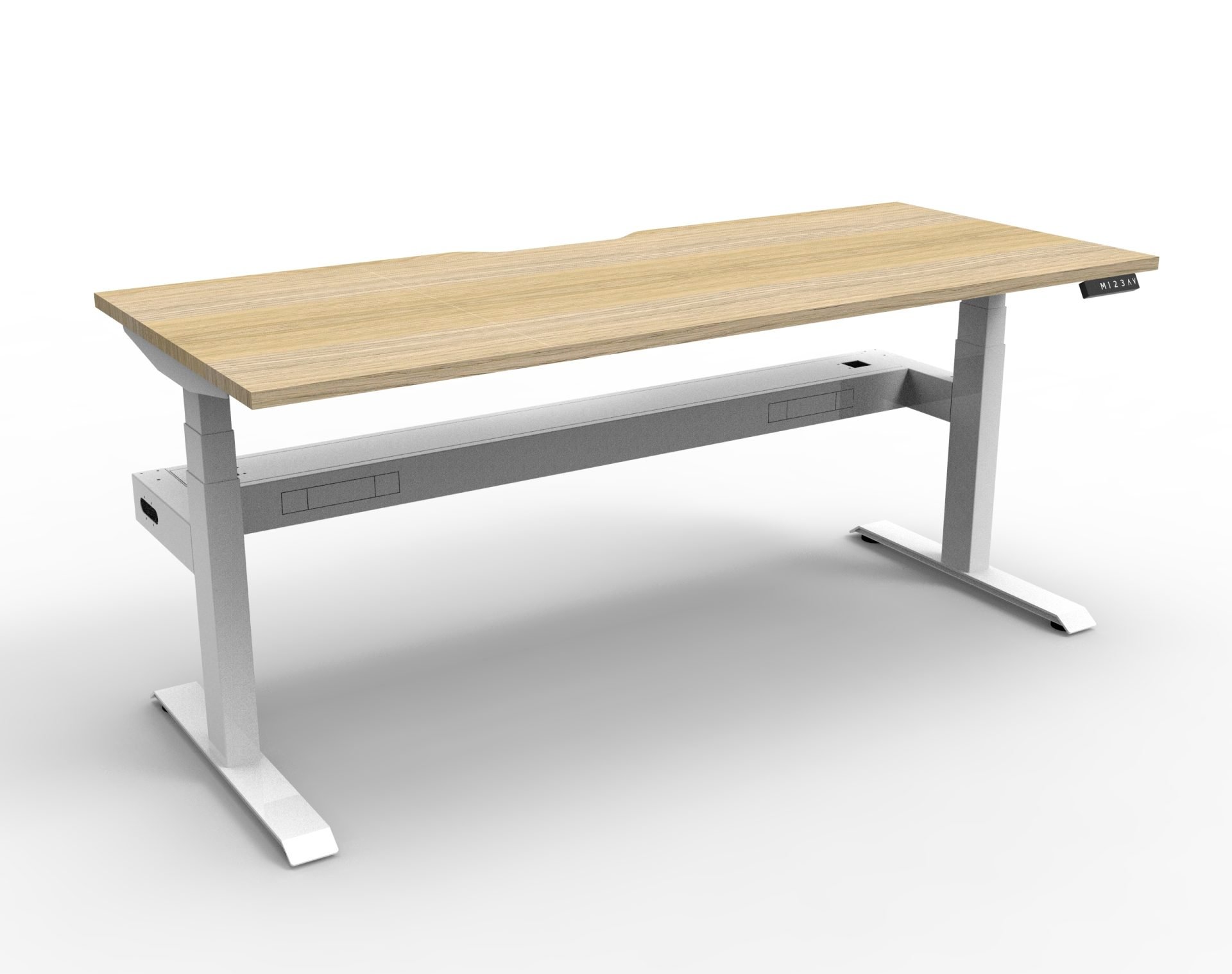 RAPIDLINE Boost+ Height Adjustable Workstation – 1200 x 750mm, Natural Oak Top, White Satin Frame, Cable Tray