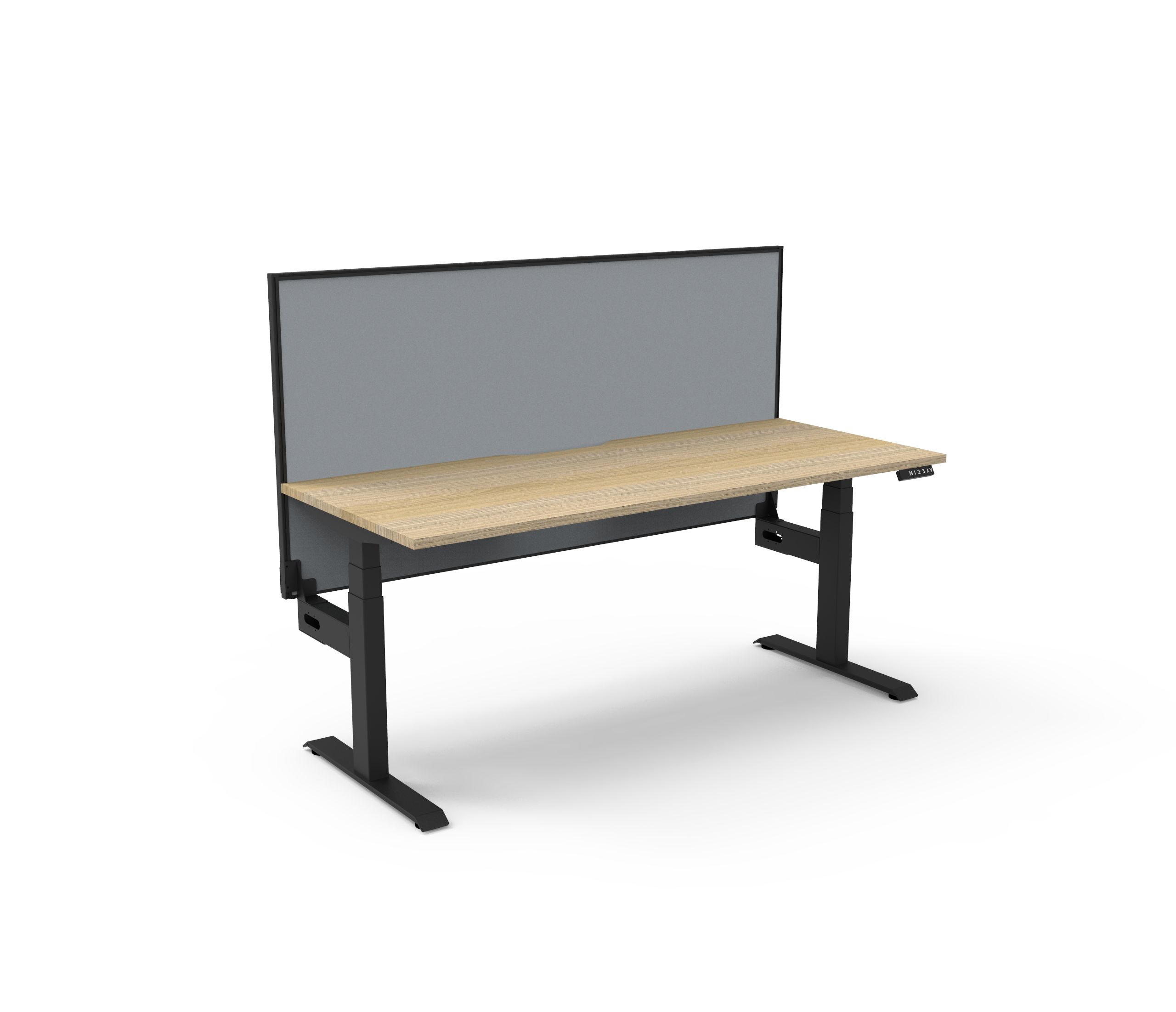 Rapidline Boost+ Height Adjustable Workstation | 1500×750mm | Natural Oak Top, Black Satin Frame | Grey Fabric Screen
