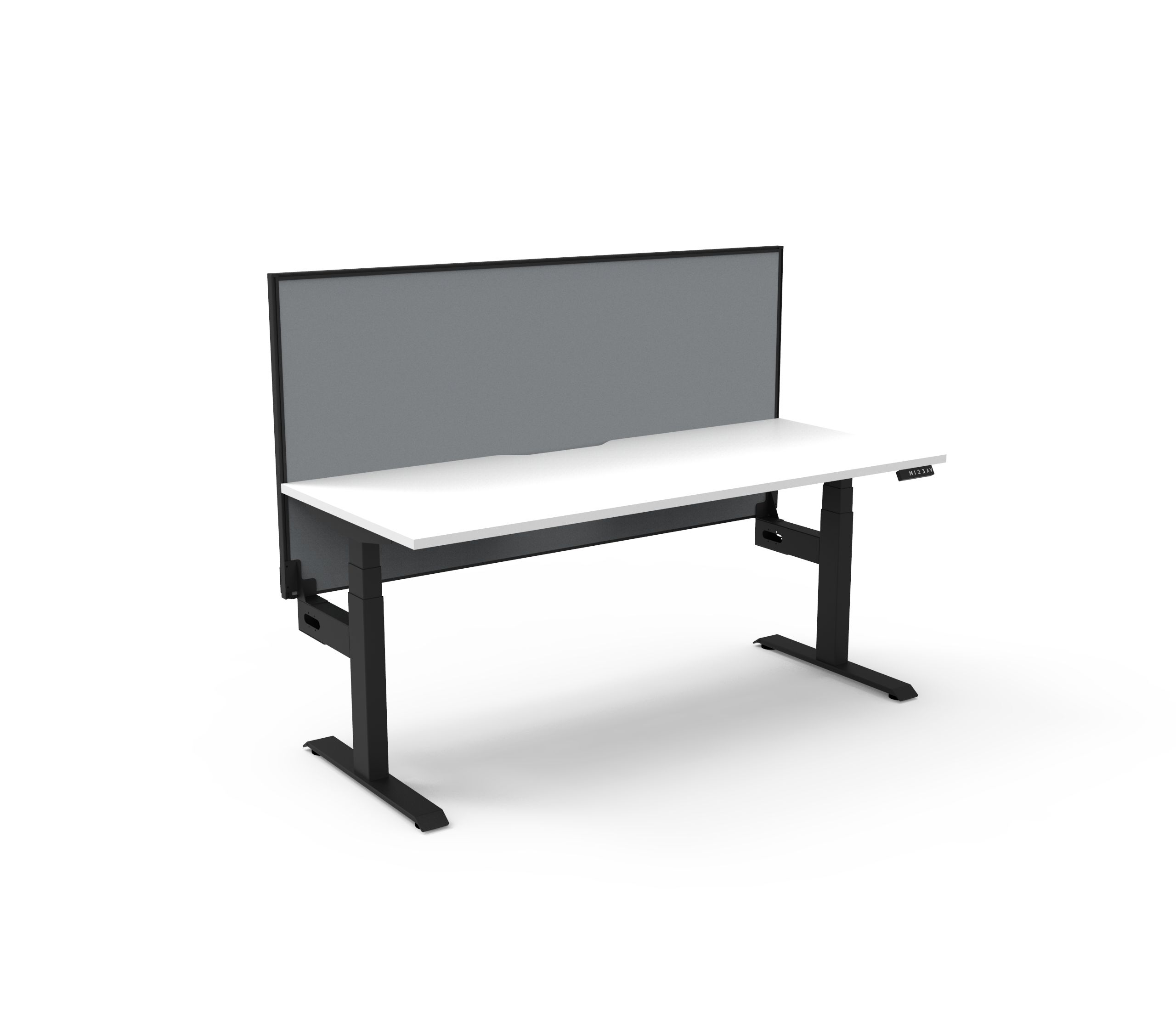Rapidline Boost+ Height Adjustable Workstation | 1200×750mm | Natural White Top, Black Satin Frame | Grey Fabric Screen