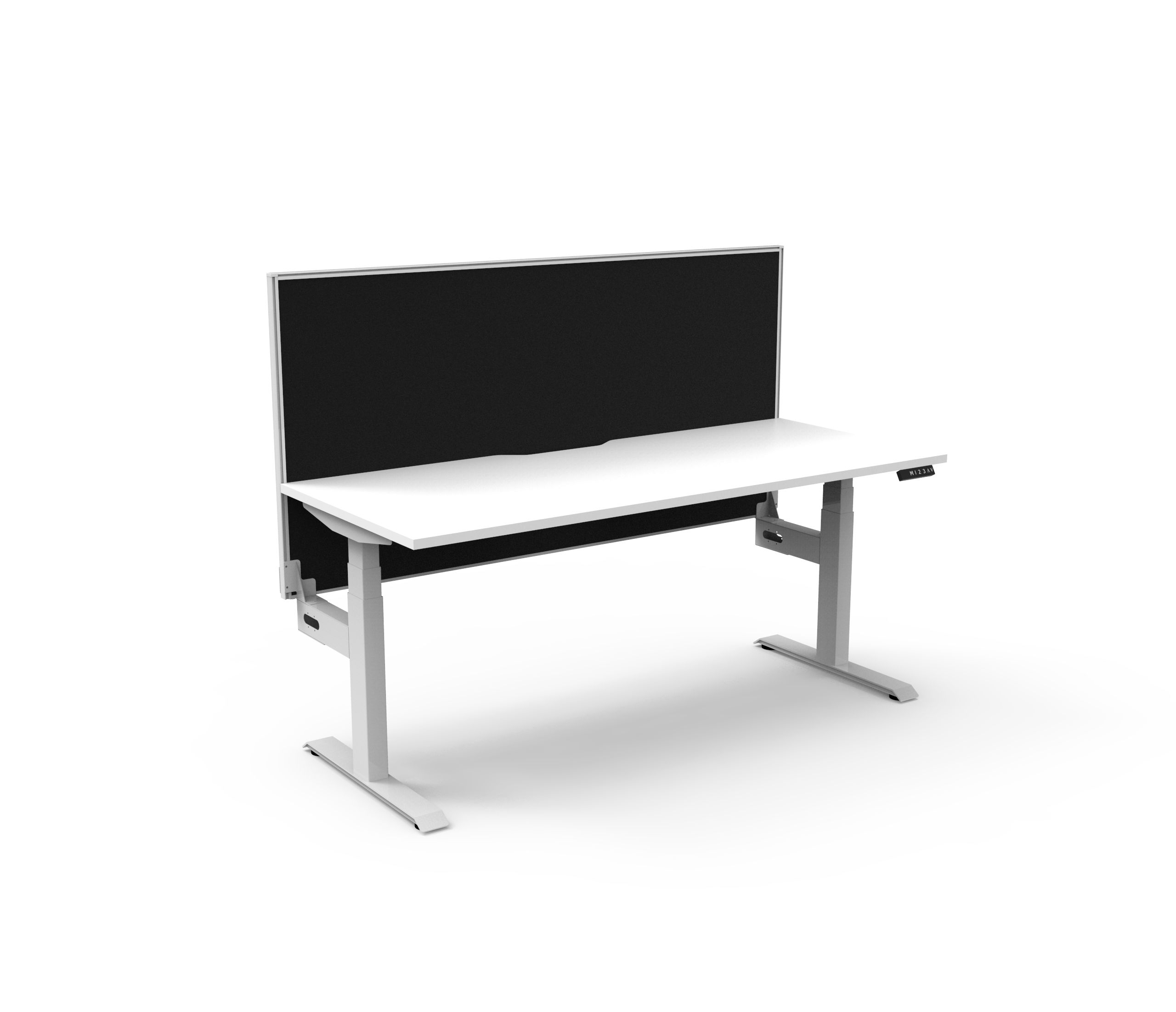 Rapidline Boost+ Height Adjustable Workstation | 1200×750mm | Natural White Top, White Satin Frame | Black Fabric Screen
