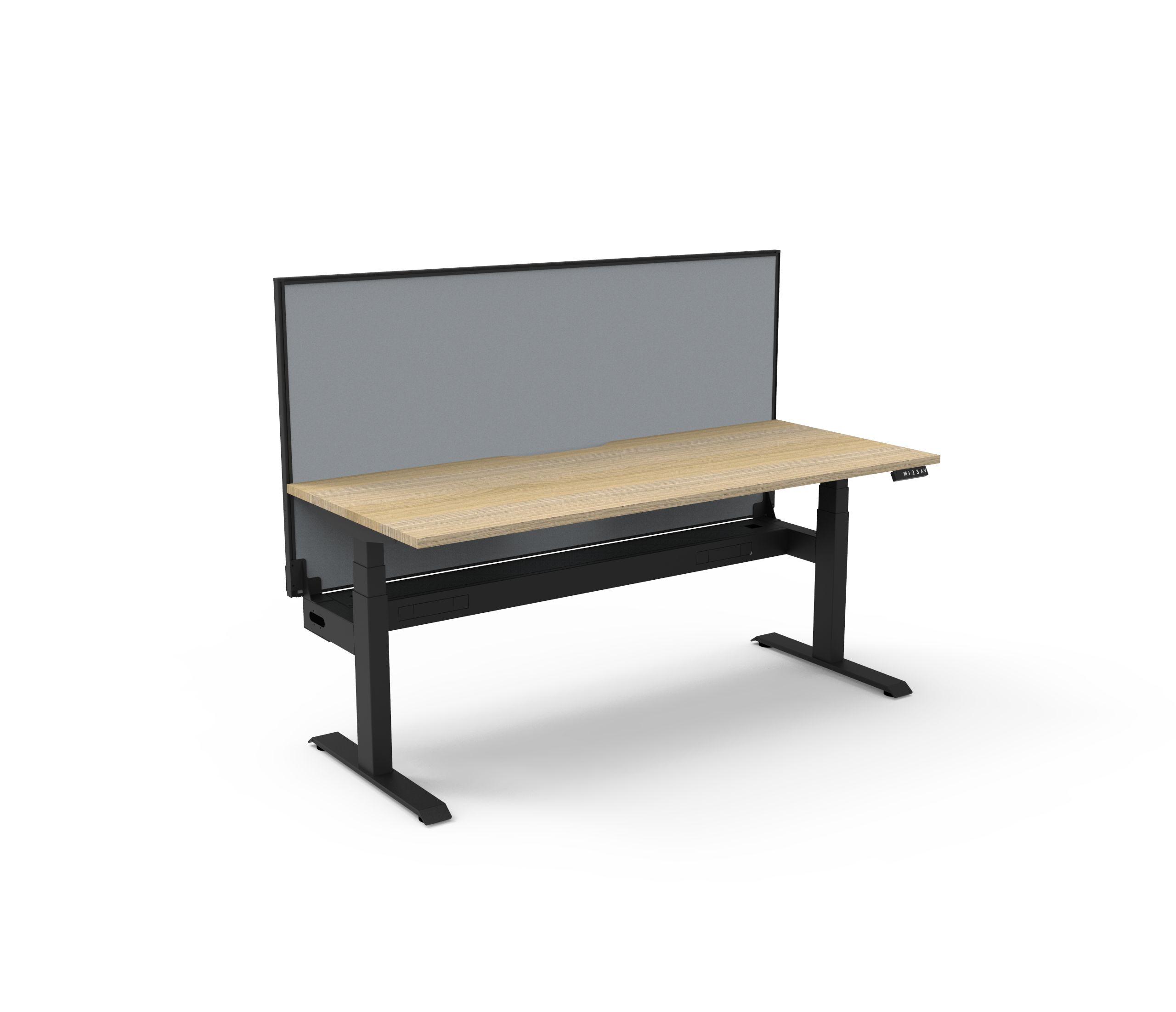 Rapidline Boost+ Sit-Stand Desk 1200mm x 750mm | Natural Oak Top, Black Satin Frame, Grey SHUSH30 Screen, Cable Tray