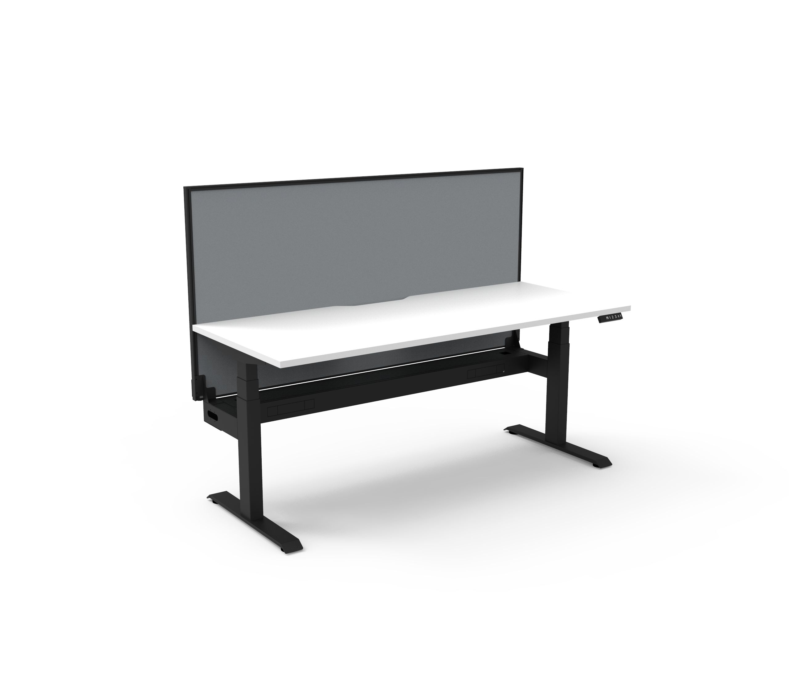 RAPIDLINE Boost+ Sit-Stand Desk – 1200×750mm, Natural White Top, Black Satin Frame, Grey SHUSH30 Screen & Cable Tray