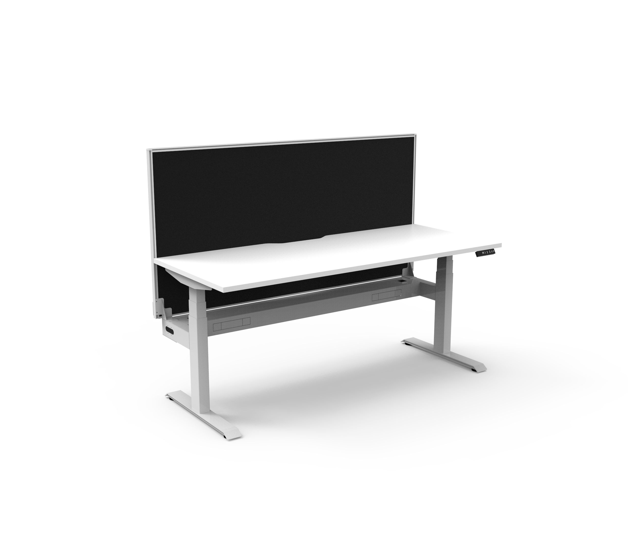 RAPIDLINE Boost+ Sit-Stand Desk – 1200×750mm, Natural White Top, White Satin Frame, Black SHUSH30 Screen & Cable Tray