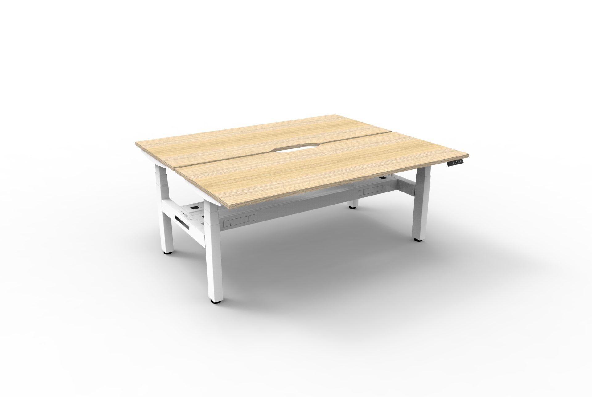 RAPIDLINE Boost+ Back-to-Back Workstation – 1500mm W x 750mm D | Natural Oak Top & White Satin Frame | With Cable Tray