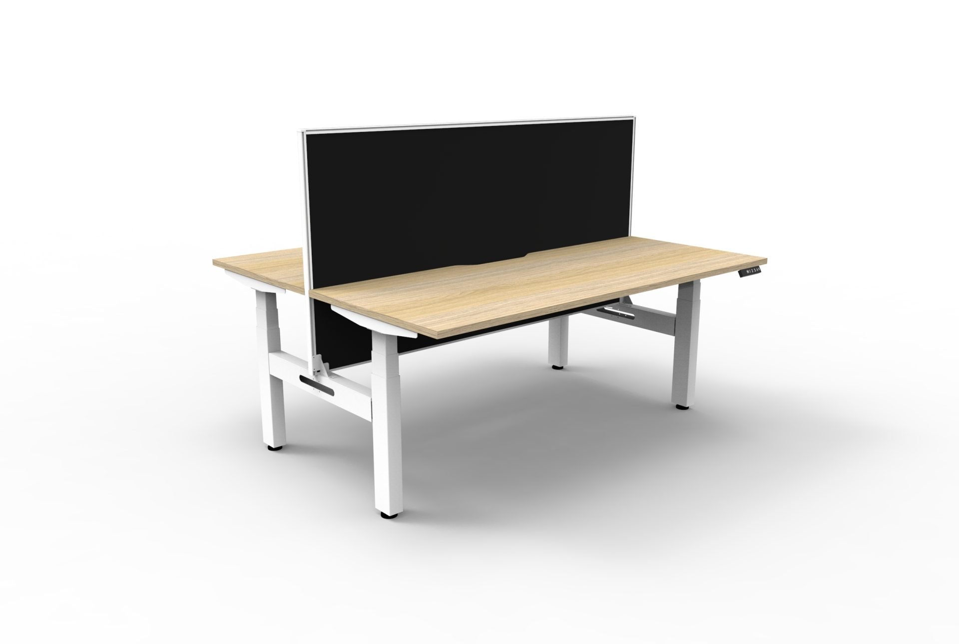 RAPIDLINE Boost+ Back-to-Back Height-Adjustable Workstation – 1800 x 750mm, Natural Oak Top, White Satin Frame, Black Screen