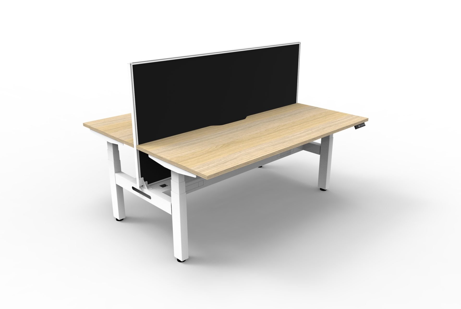 RAPIDLINE Boost+ Back-to-Back Sit-Stand Desk | 1200 x 750mm | Natural Oak Top, White Frame | Black Screen + Cable Tray