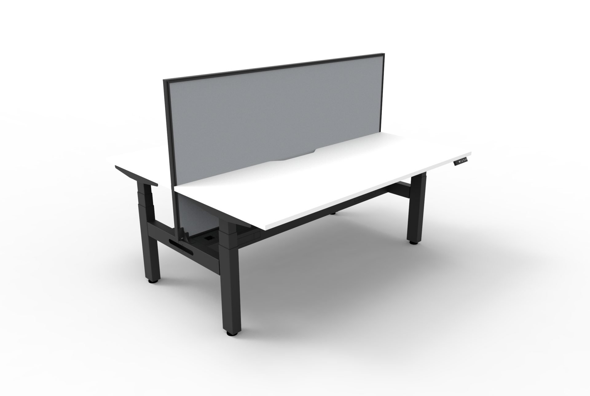 RAPIDLINE Boost+ Back-to-Back Sit-Stand Desk | 1200×750mm | Natural White Top, Black Satin Frame, Grey Screen