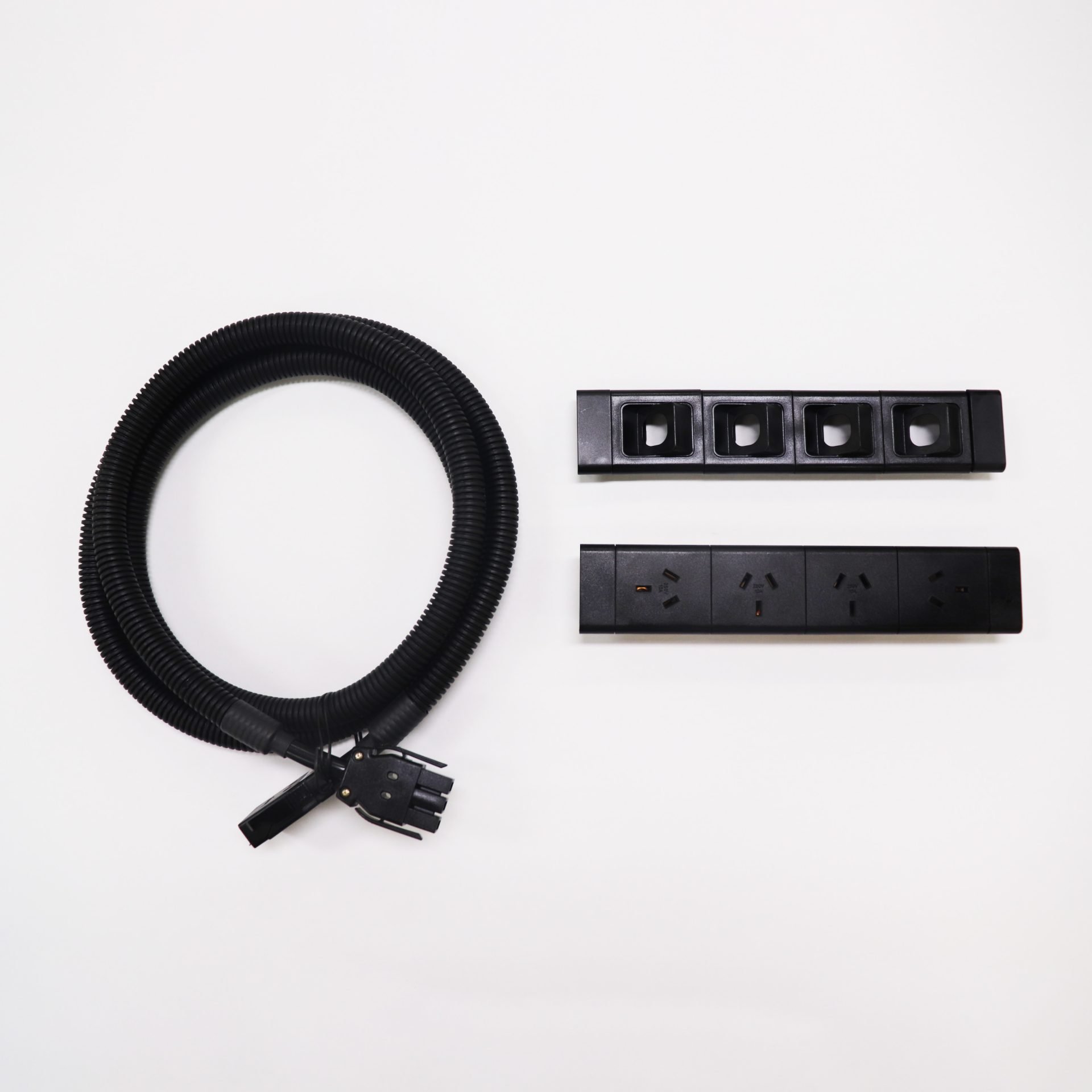 Rapidline Boost+ Power & Data Unit – Black, 4× GPO + 4× Data, Suits 1800mm Workstations