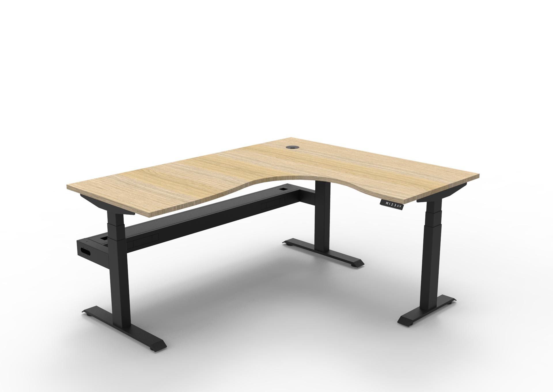 RAPIDLINE Boost+ Height-Adjustable Corner Desk – 1800 × 1500 × 750 mm, Natural Oak Top, Black Satin Frame, Cable Tray Included