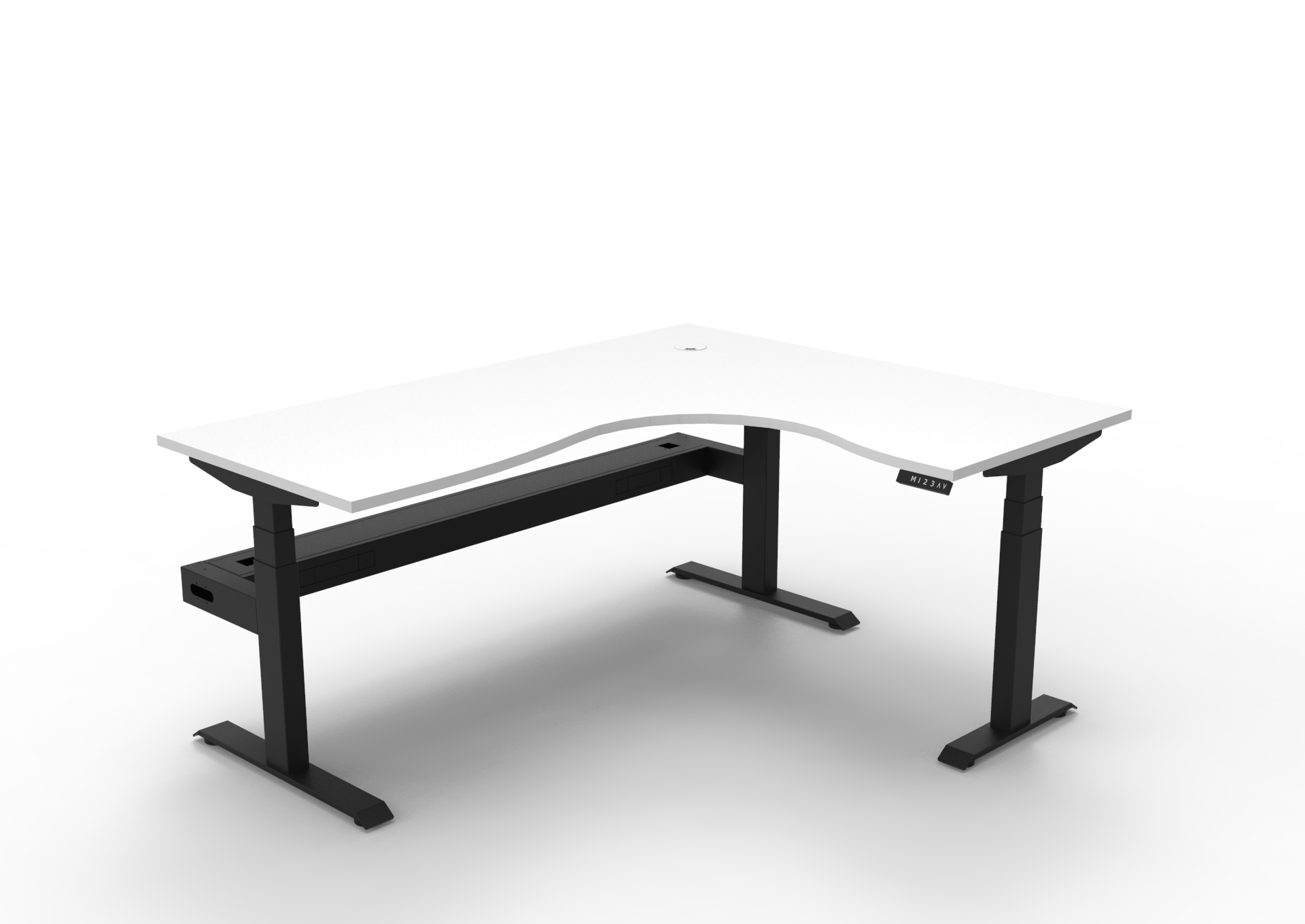 RAPIDLINE Boost+ Corner Workstation – 1800×1500mm, Natural White Top, Black Satin Frame, Cable Tray