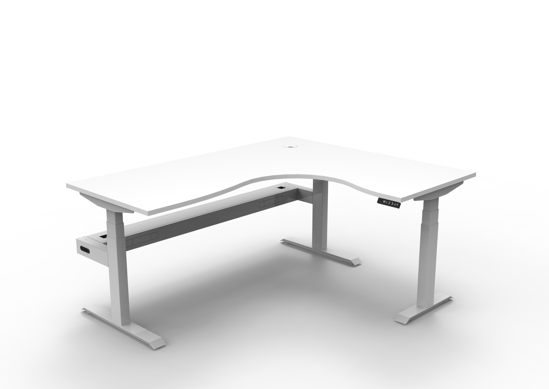 RAPIDLINE Boost+ Corner Workstation – 1800×1500mm, Natural White Top, White Satin Frame, Cable Tray