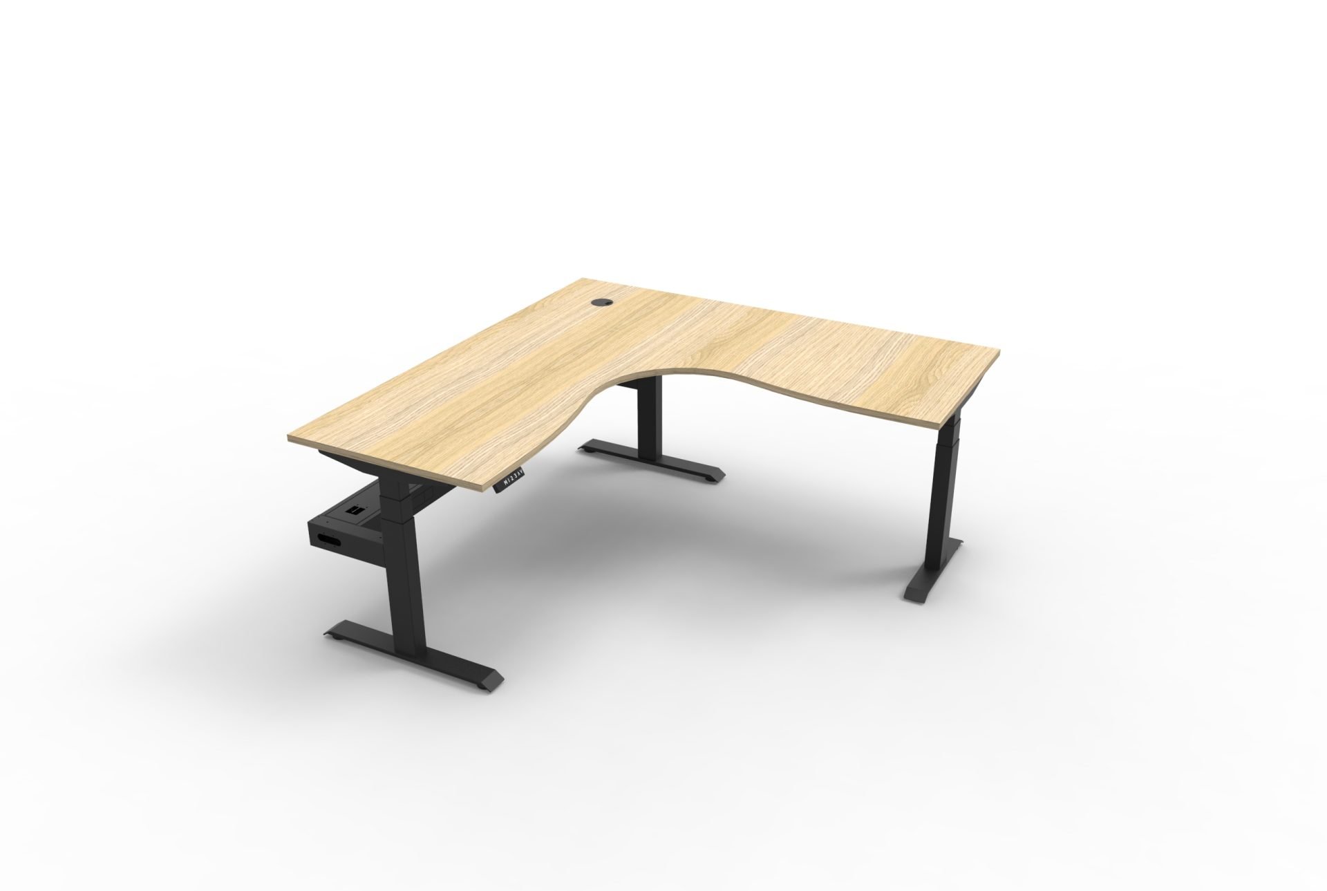 RAPIDLINE Boost+ Corner Workstation – 1800×1800mm, Natural Oak Top, Black Satin Frame, Cable Tray