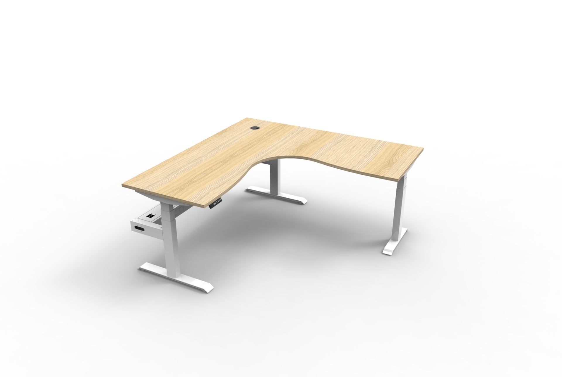 RAPIDLINE Boost+ Corner Workstation – 1800×1800mm, Natural Oak Top, White Satin Frame, Cable Tray