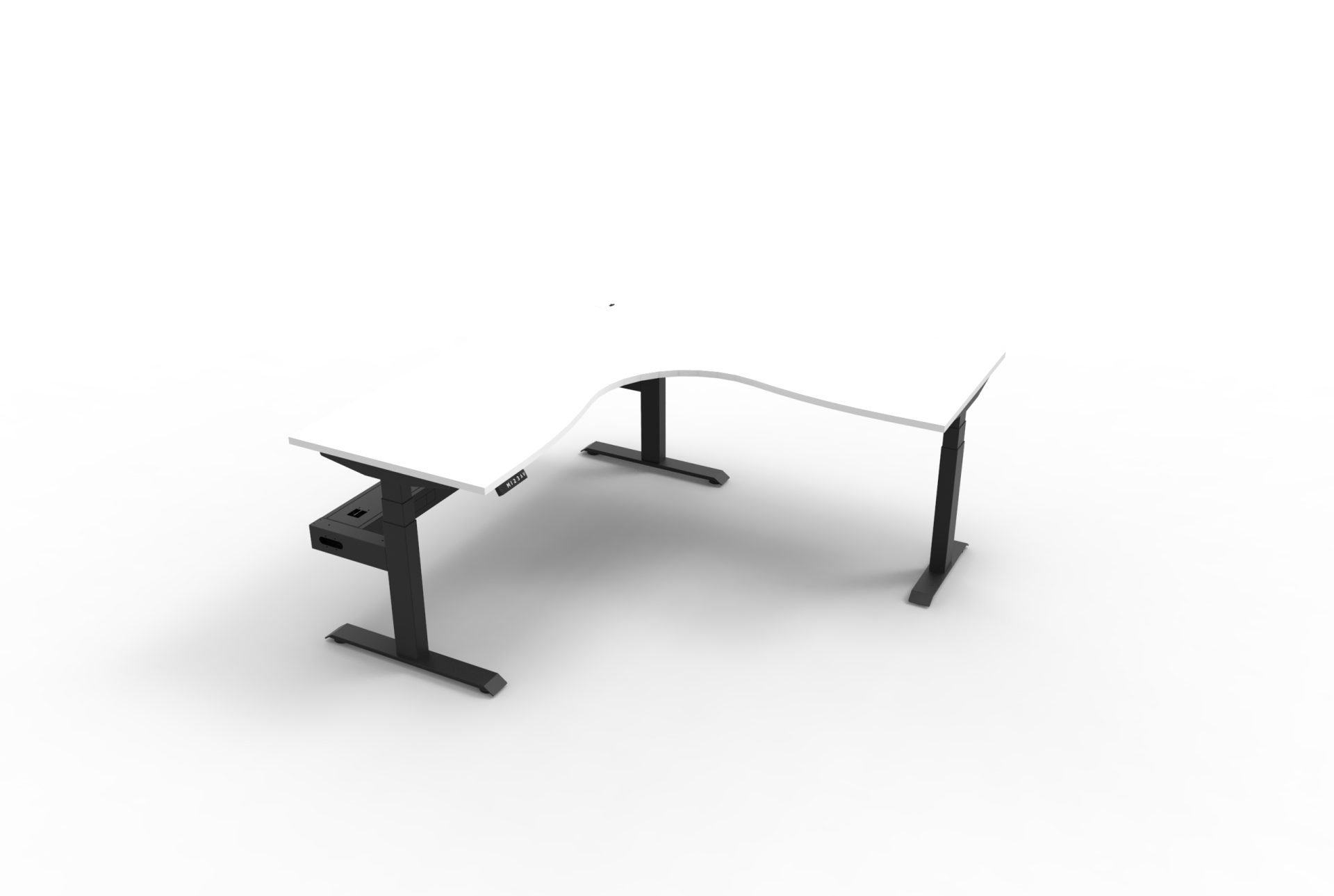 Rapidline Boost+ Height-Adjustable Corner Desk – 1800×1800mm, Natural White Top, Black Satin Frame, Cable Tray