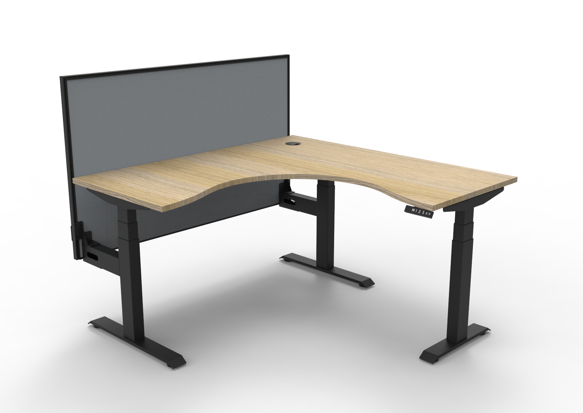 RAPIDLINE Boost+ Corner Workstation | 1500×1500mm | Natural Oak Top, Black Satin Frame, Grey Fabric Shush30 Screen