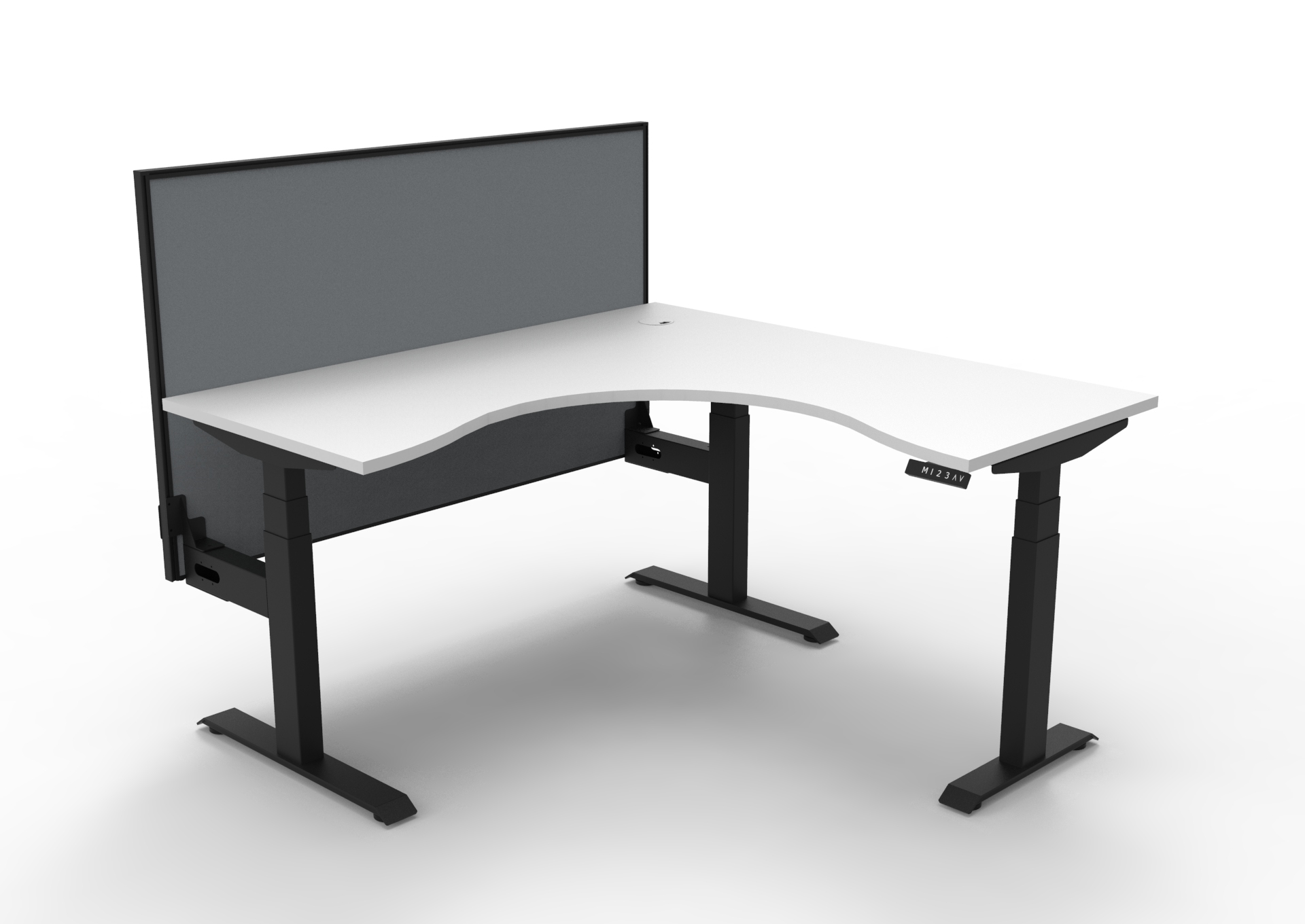 RAPIDLINE Boost+ Corner Workstation | 1500×1500mm | Natural White Top, Black Satin Frame | SHUSH30 Grey Screen