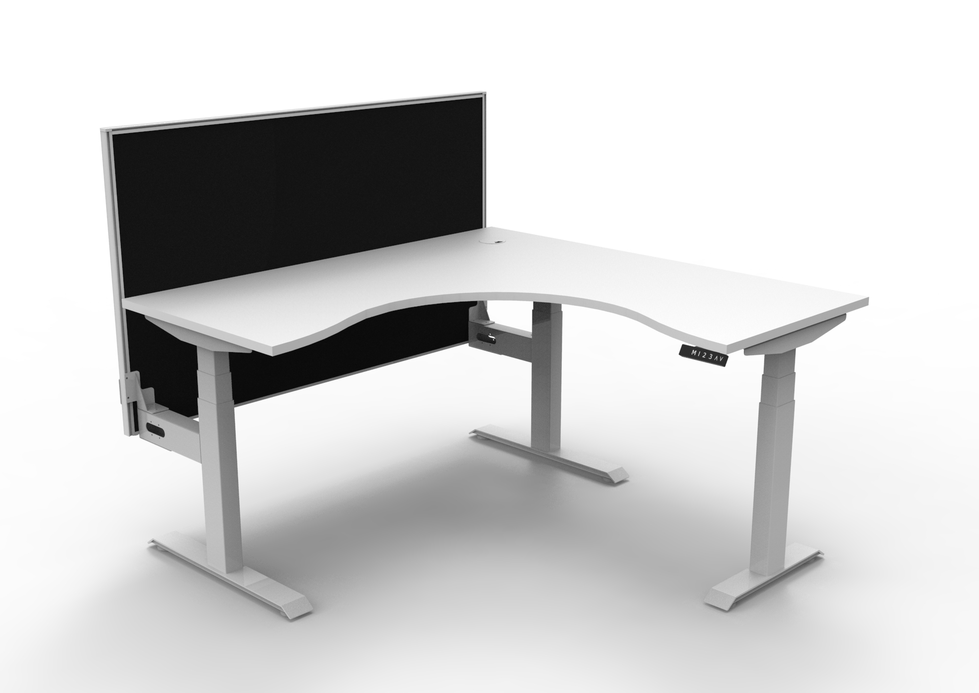 RAPIDLINE Boost+ Corner Workstation | 1500×1500mm | Natural White Top, White Satin Frame | SHUSH30 Black Screen