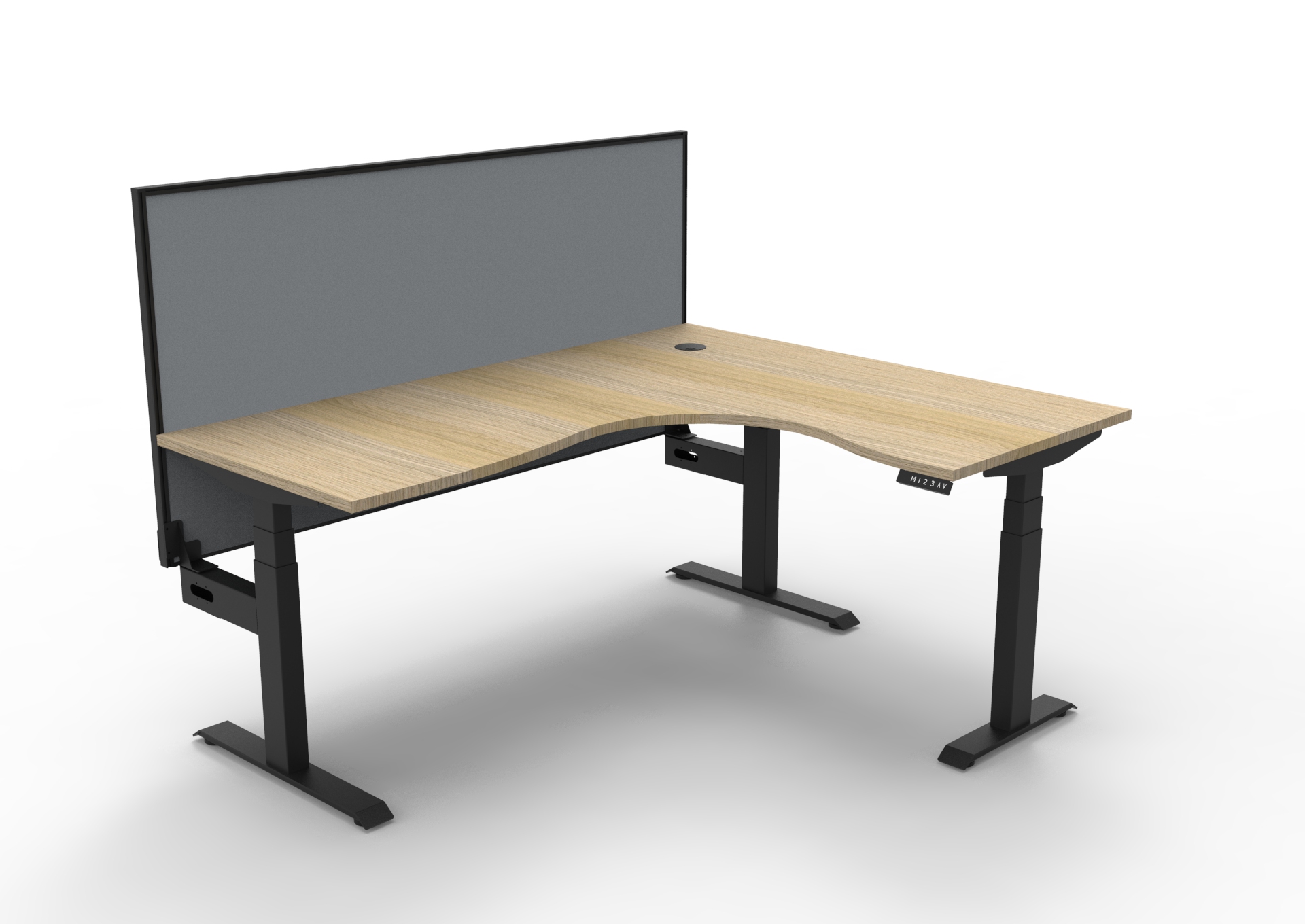 RAPIDLINE Boost+ Corner Workstation | 1800×1500mm | Natural Oak Top, Black Satin Frame | SHUSH30 Grey Screen