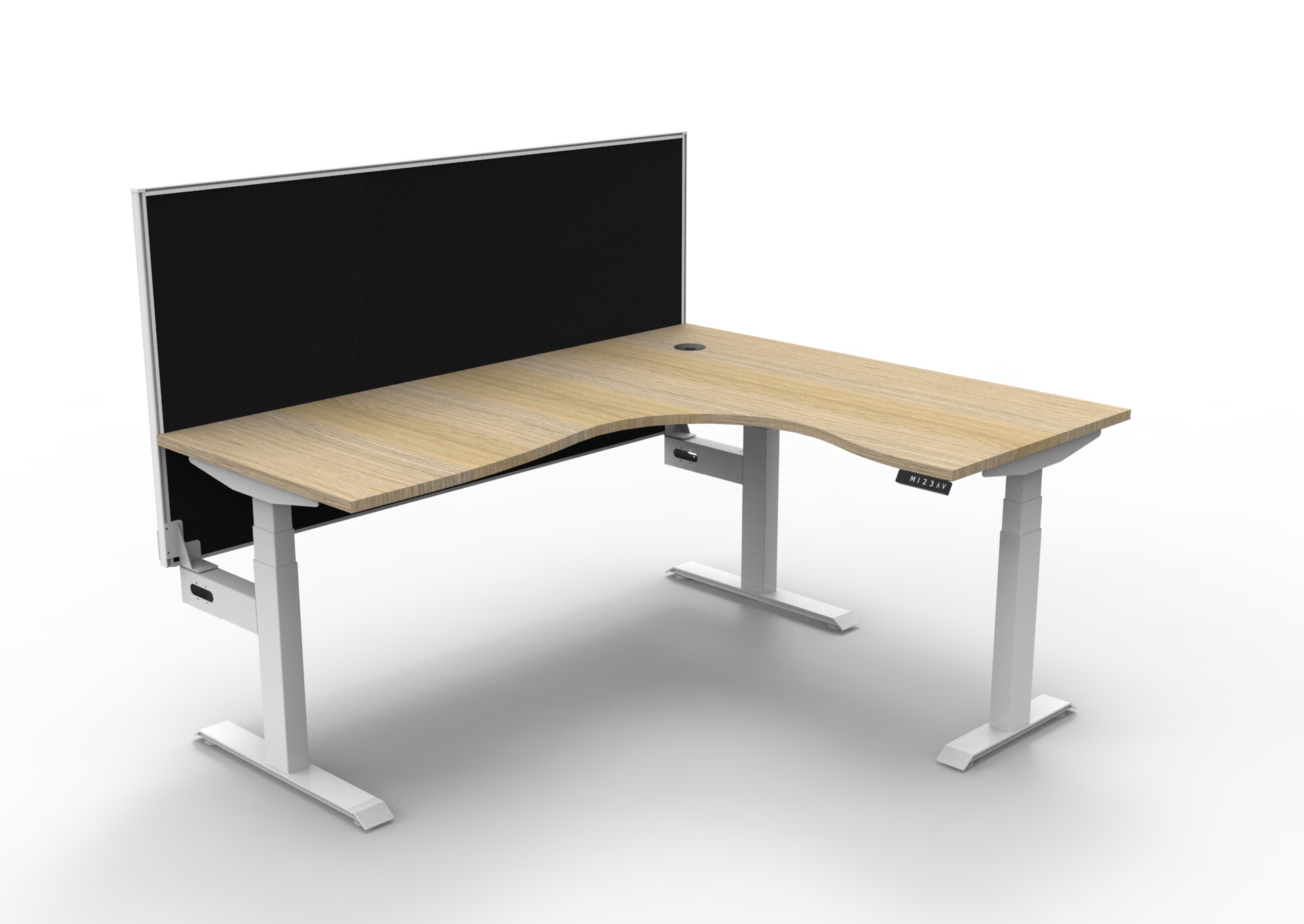 RAPIDLINE Boost+ Corner Workstation | 1800×1500mm | Natural Oak Top, White Satin Frame | SHUSH30 Black Screen