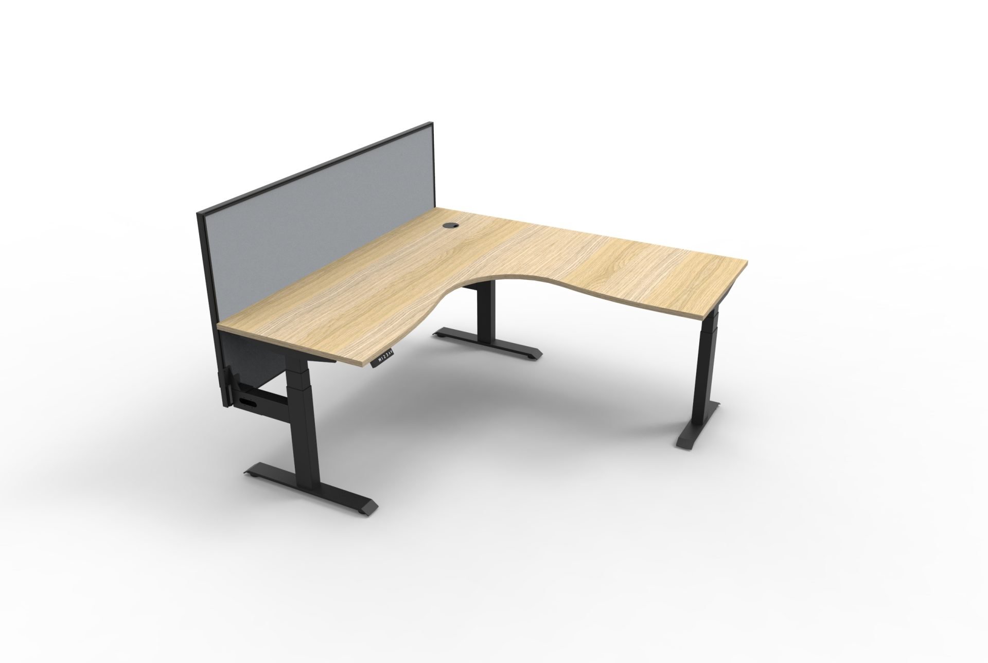 Rapidline Boost+ Corner Workstation – 1800×1800mm, Natural Oak Top, Black Satin Frame, Grey SHUSH30 Screen