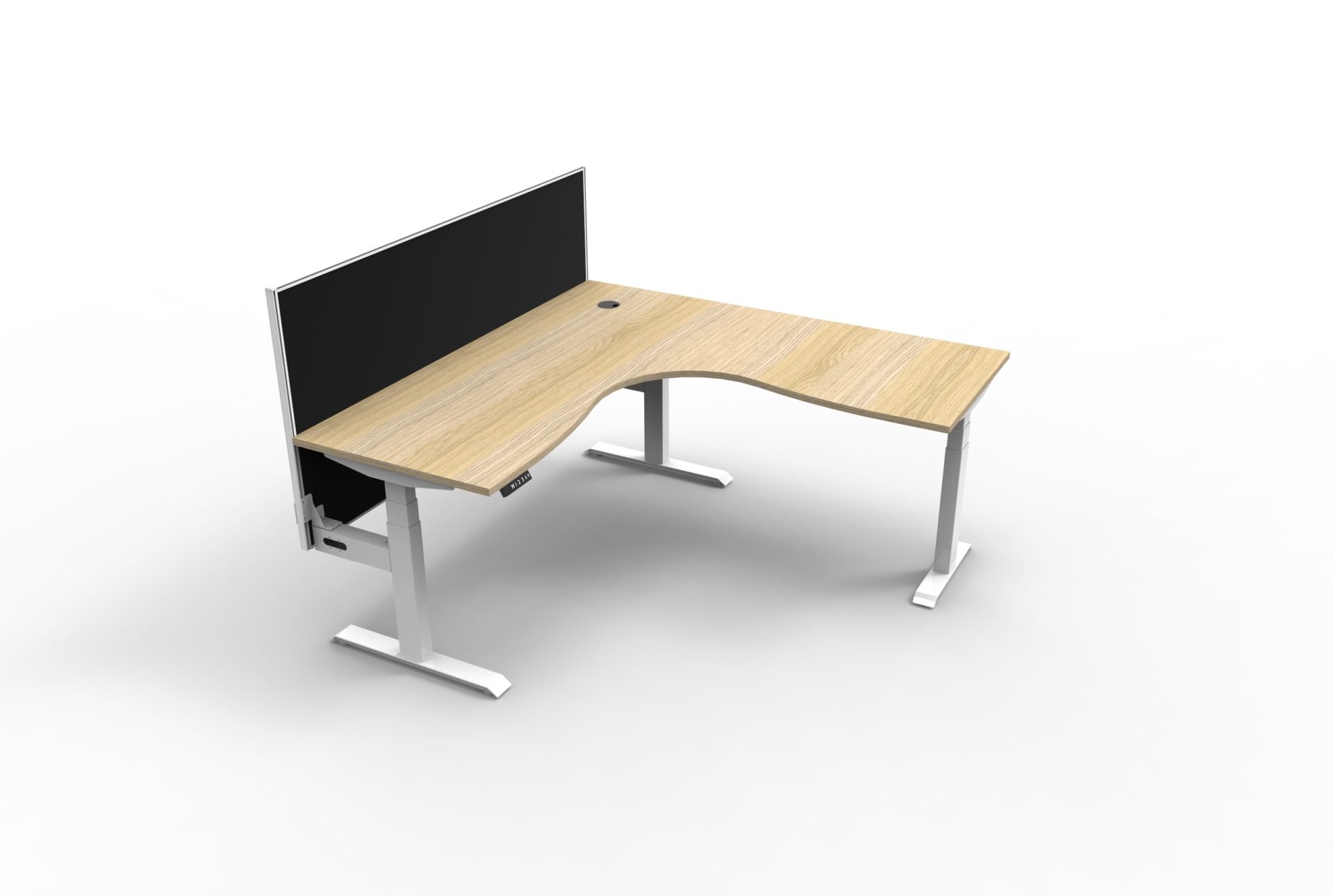 Rapidline Boost+ Corner Workstation – 1800×1800mm, Natural Oak Top, White Satin Frame, Black SHUSH30 Screen