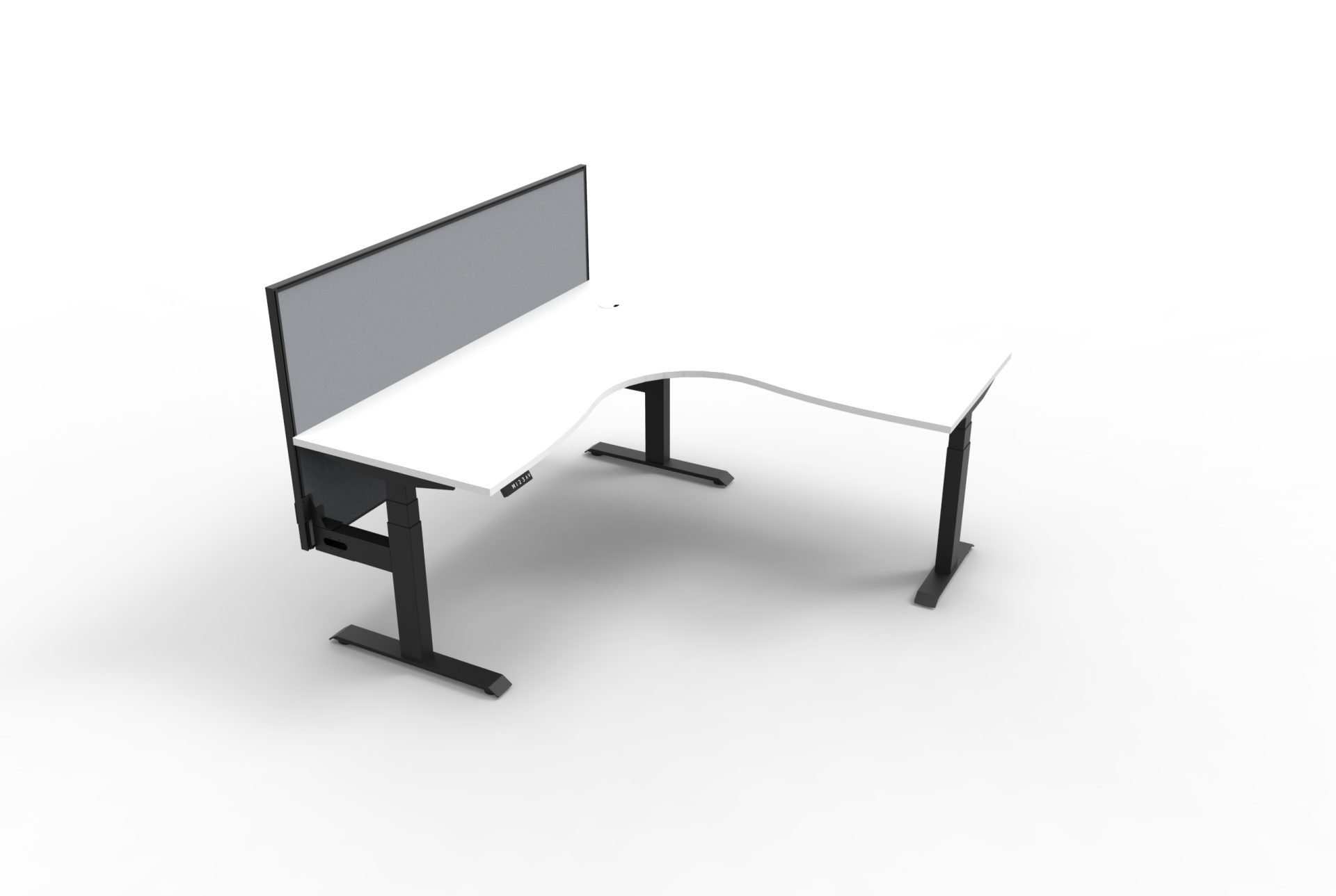 Rapidline Boost+ Corner Workstation | 1800×1800mm | Natural White Top, Black Satin Frame | Grey SHUSH30 Screen | Height-Adjustable