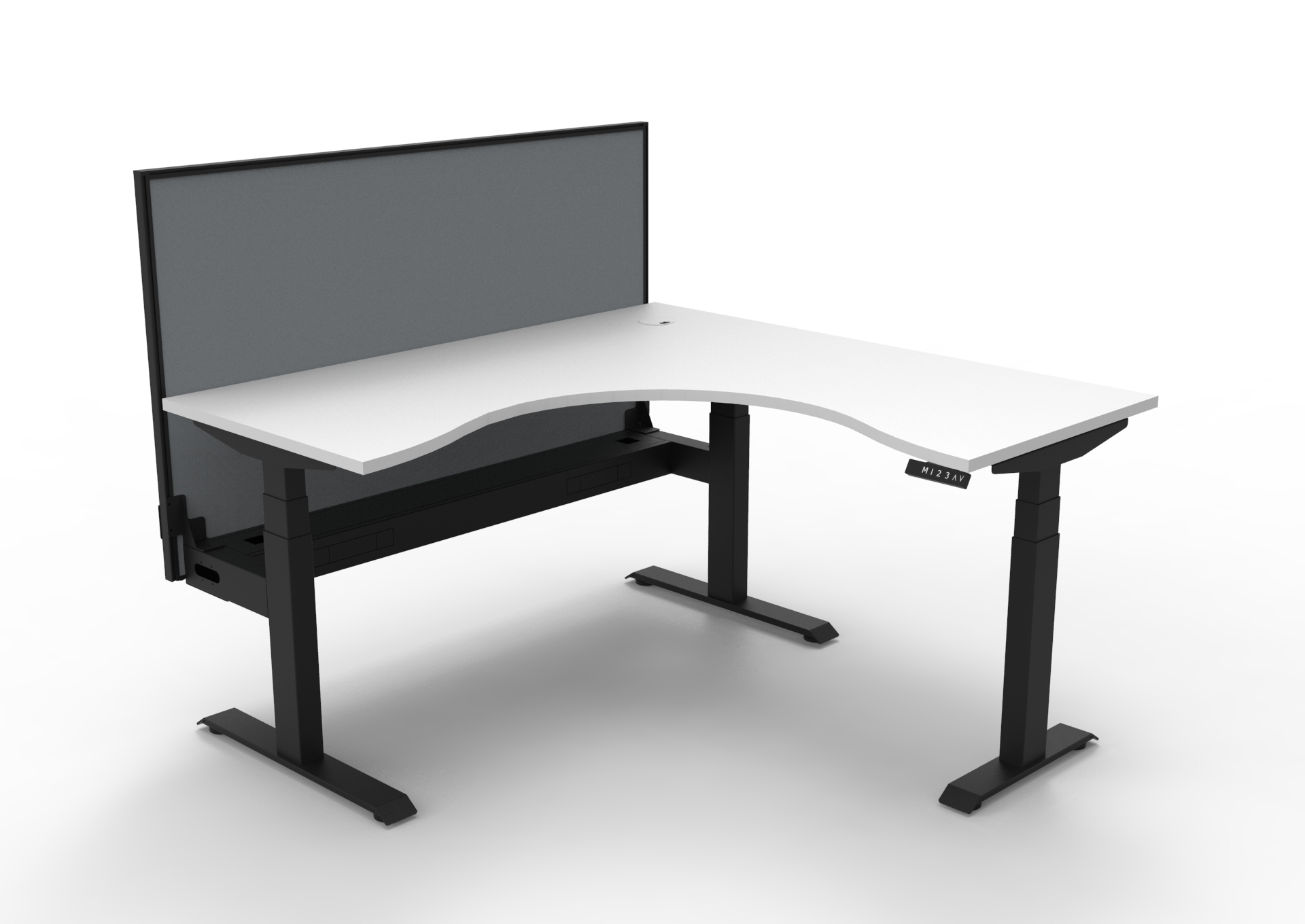 Rapidline Boost+ Corner Workstation | 1500mm x 1500mm x 750mm | Natural White Top, Black Satin Frame, Grey SHUSH30 Screen