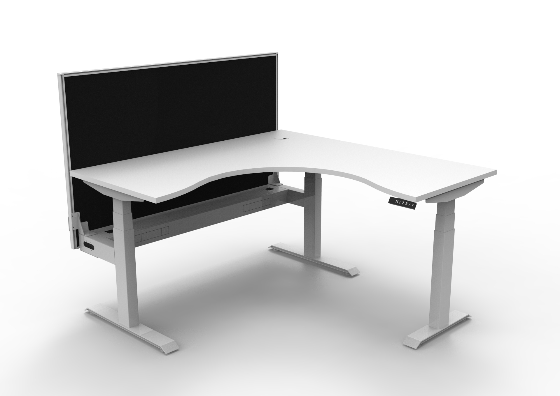 Rapidline Boost+ Corner Workstation | 1500mm x 1500mm x 750mm | Natural White Top, White Satin Frame, Black SHUSH30 Screen
