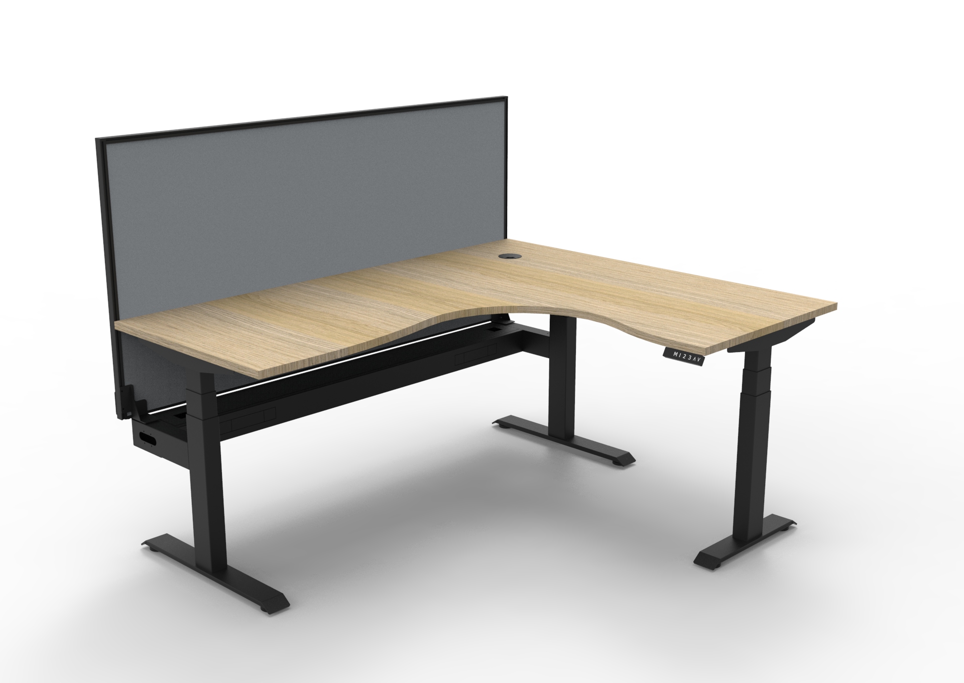 Rapidline Boost+ Corner Workstation | 1800mm x 1500mm x 750mm | Natural Oak Top, Black Satin Frame, Grey SHUSH30 Screen