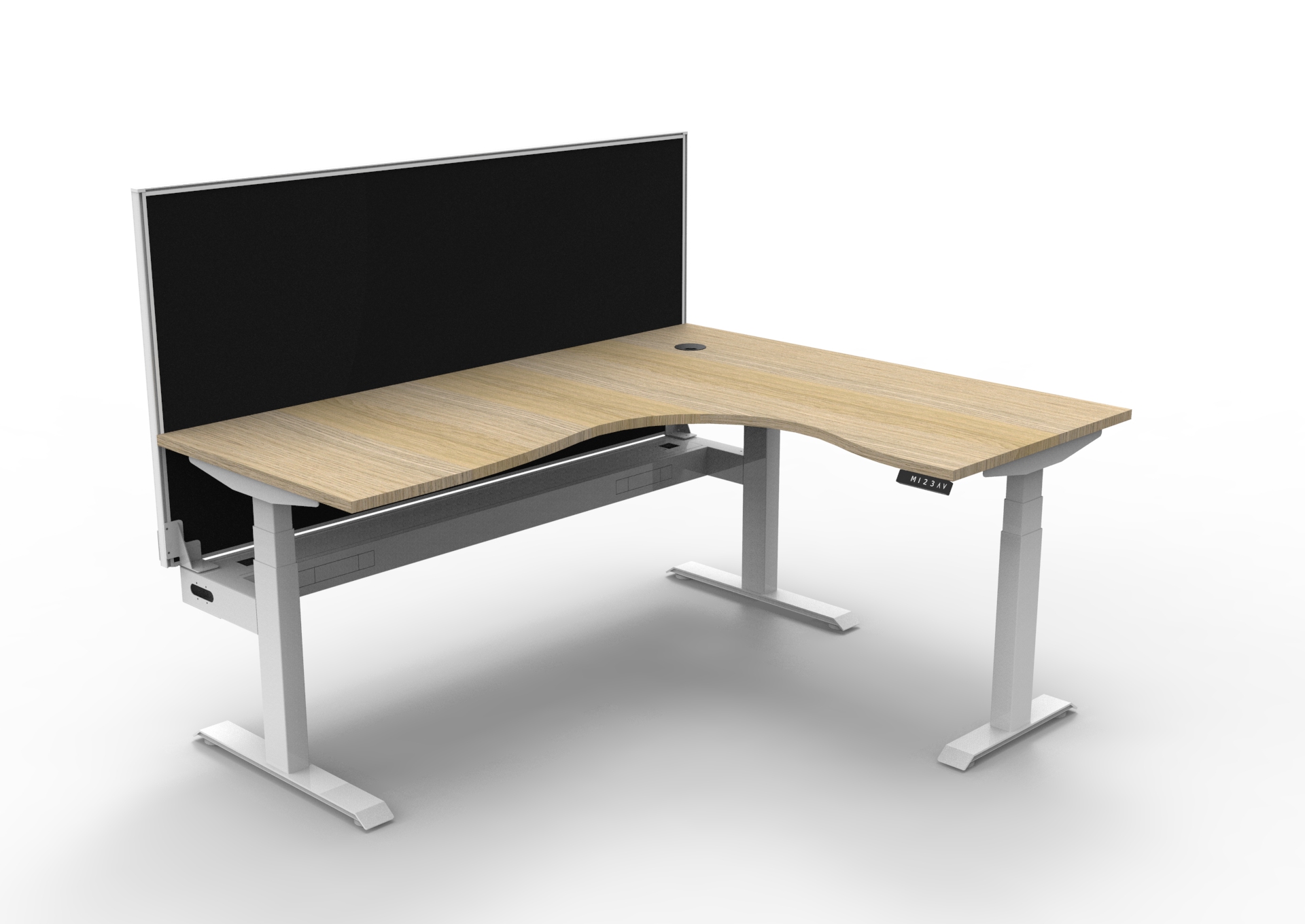 Rapidline Boost+ Corner Workstation | 1800mm x 1500mm x 750mm | Natural Oak Top, White Satin Frame, Black SHUSH30 Screen