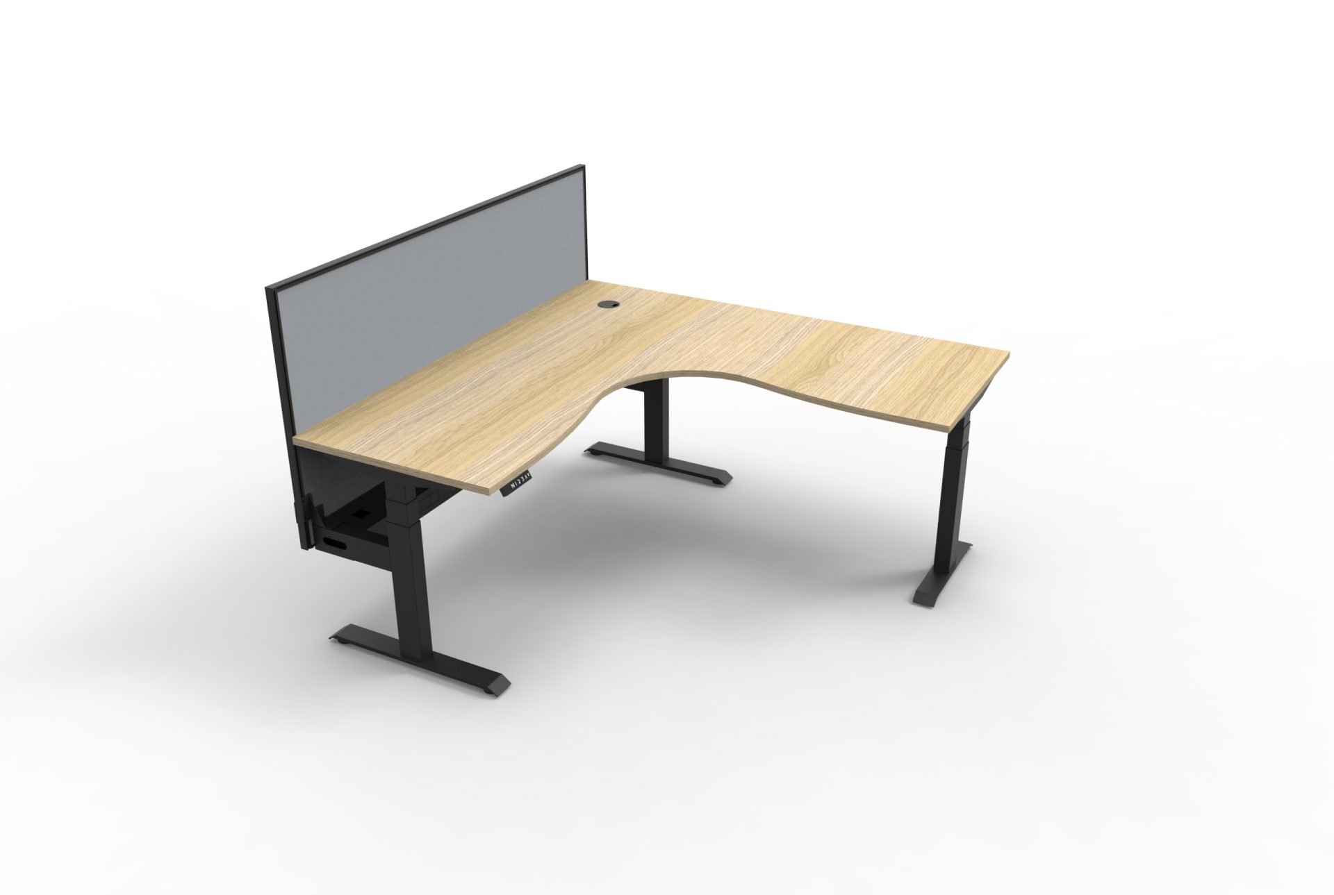 Rapidline Boost+ Corner Workstation – 1800×1800mm | Natural Oak Top, Black Satin Frame | Grey Screen