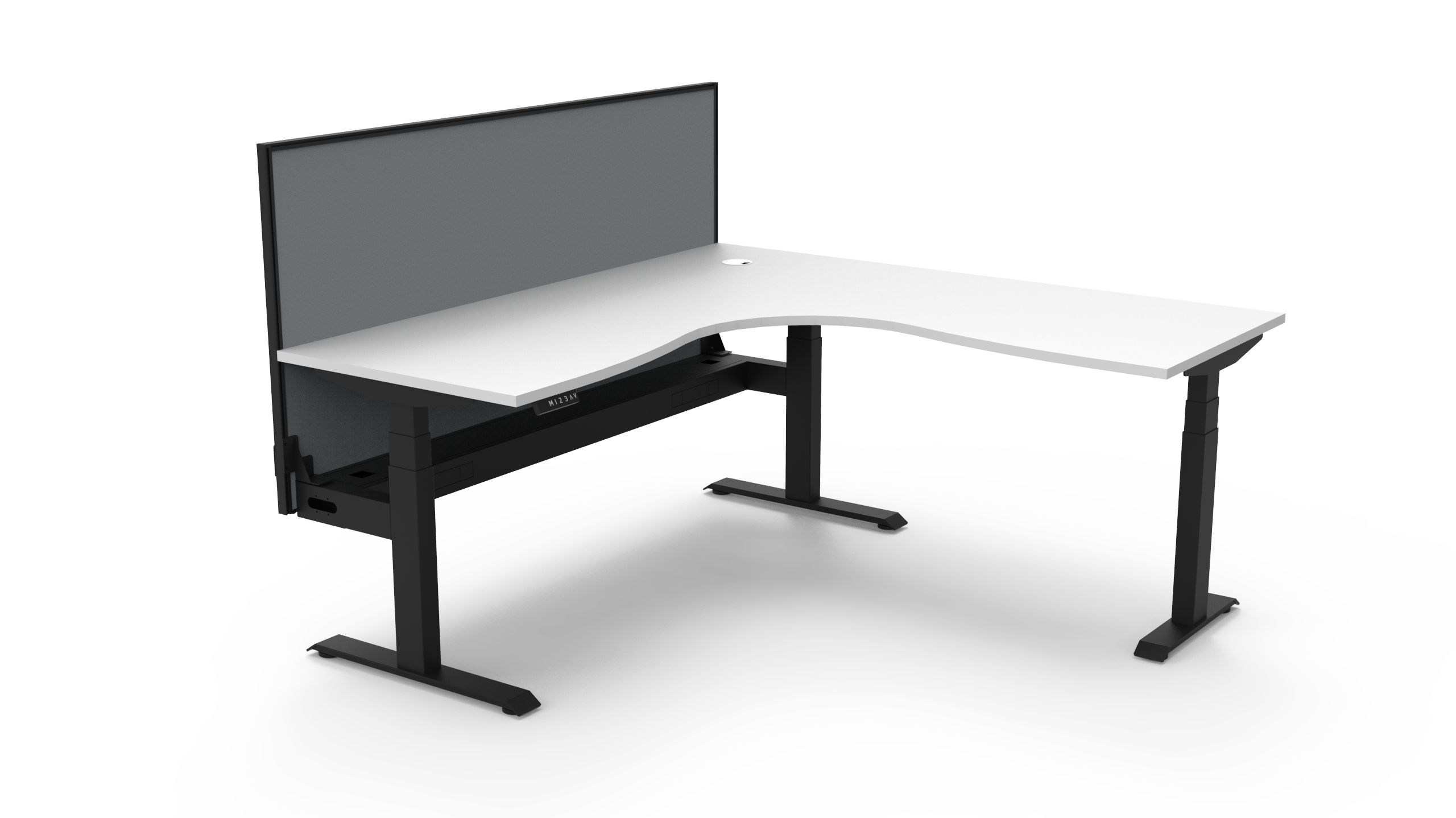 RAPIDLINE Boost+ Corner Workstation | 1800mm x 1800mm x 750mm | Natural White Top, Black Satin Frame, Grey SHUSH30 Screen