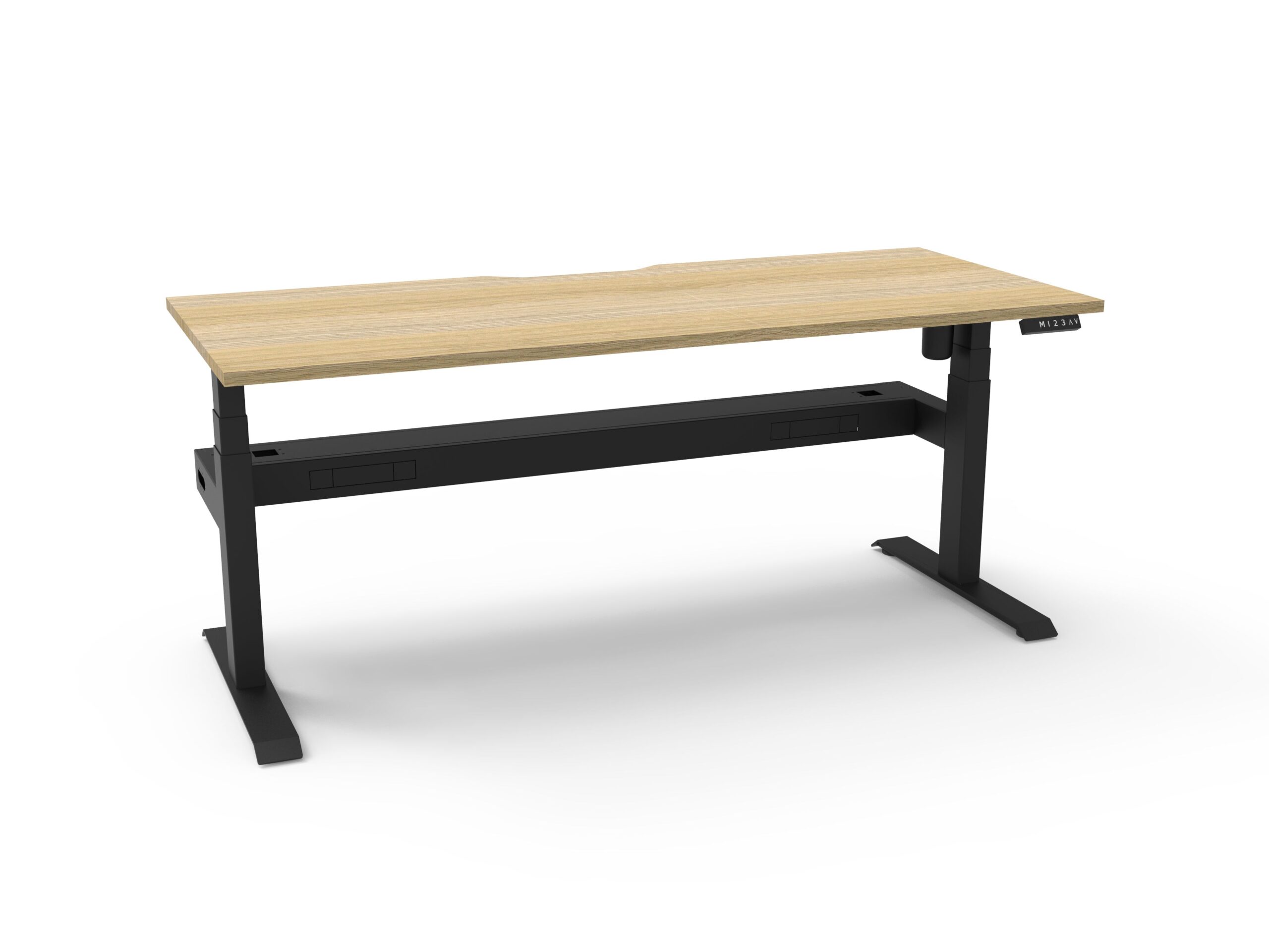 Rapidline Boost Light Sit-Stand Desk – 1500×750mm | Natural Oak Top, Black Satin Frame, Cable Tray