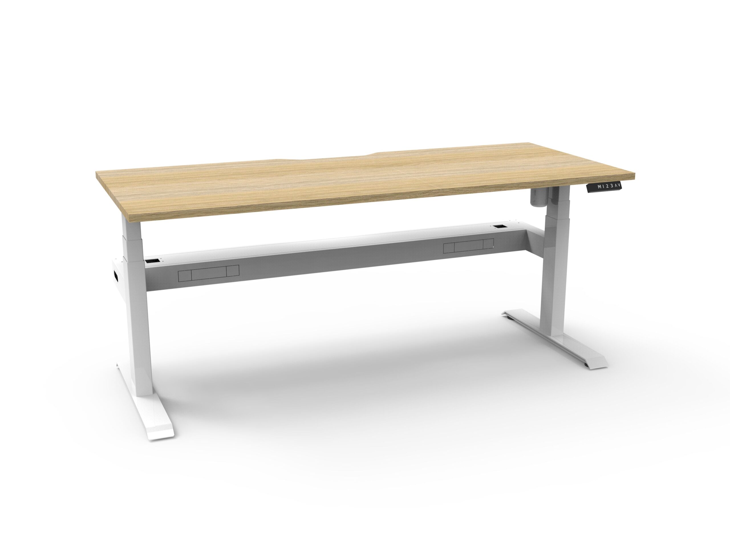 Rapidline Boost Light Sit-Stand Desk – 1500×750mm | Natural Oak Top, White Satin Frame, Cable Tray