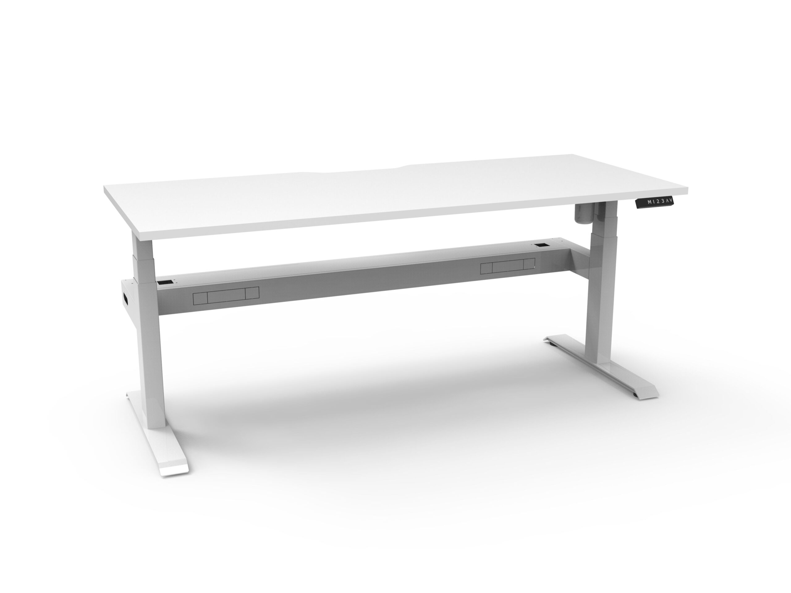 Rapidline Boost Light Sit-Stand Desk – 1200×750mm | Natural White Top, White Satin Frame, Cable Tray